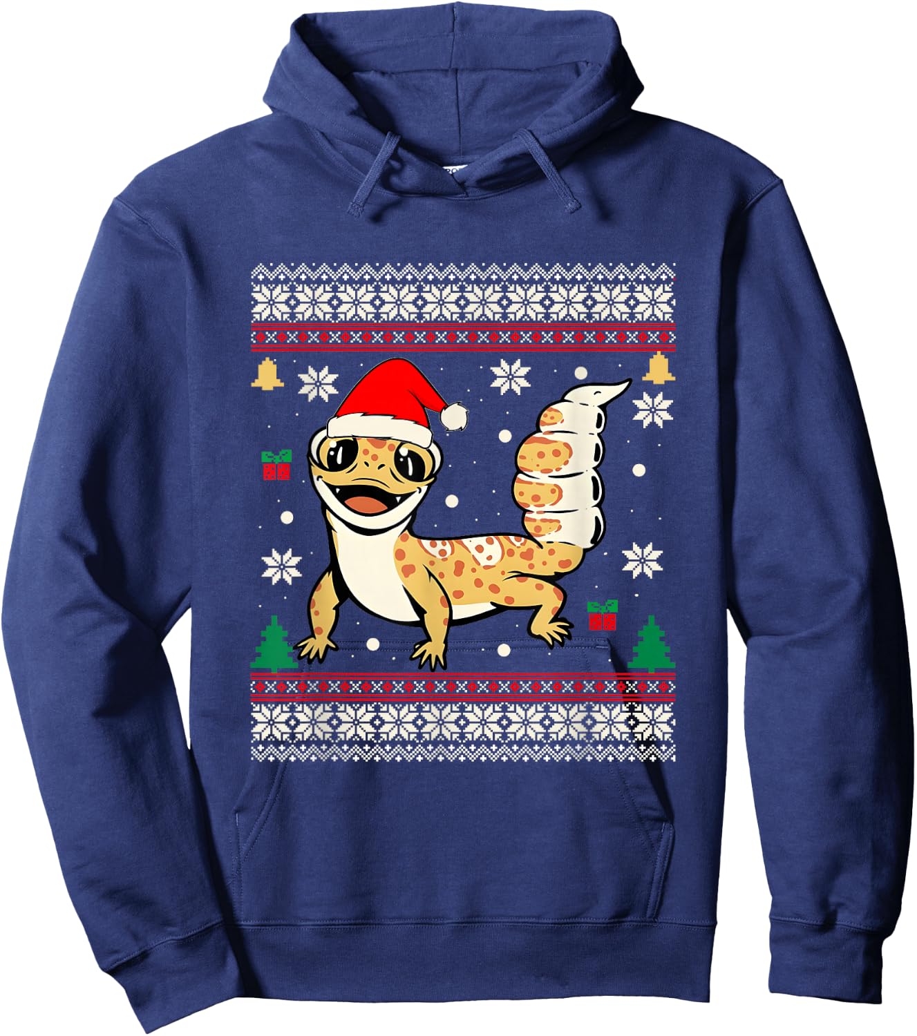 Ugly Christmas Pajama Sweater Leopard Gecko Animals Lover Hoodie - Hoodie | Navy