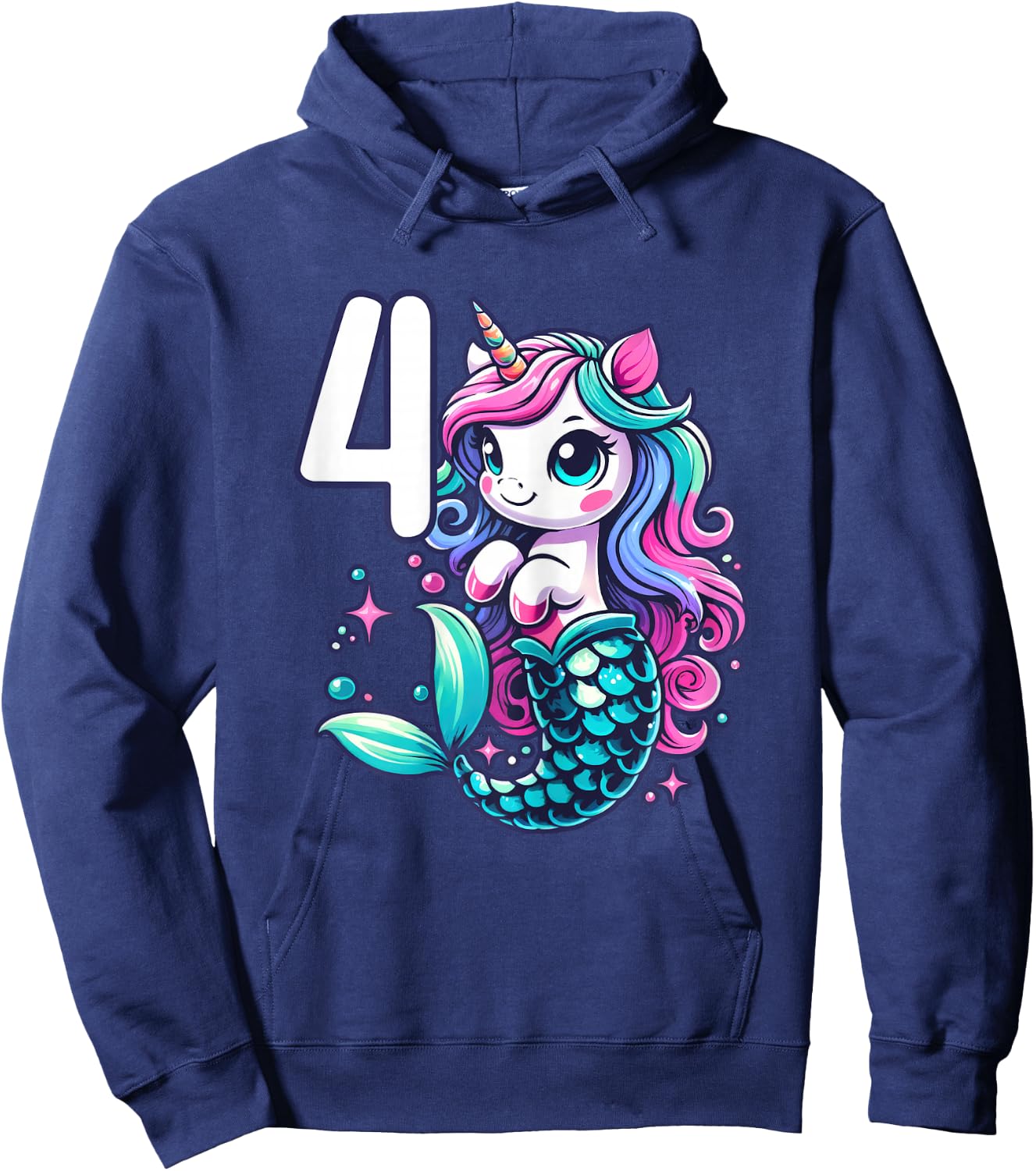 Unicorn Mermaid 4th Birthday 4 Year Old Party Girls Outfit Hoodie - Hoodie | Navy