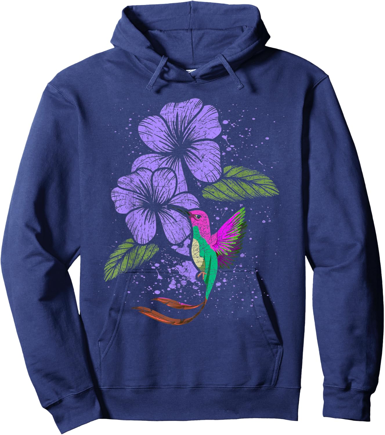 Flowers Animal Pretty Bird Lover Vintage Floral Hummingbird Hoodie - Hoodie | Navy
