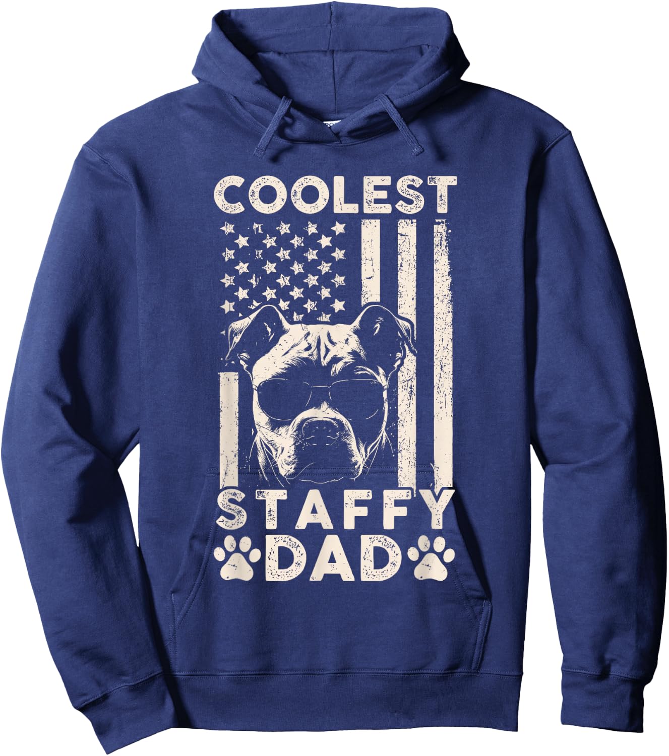 Coolest Staffy Dad Vintage American Flag Funny Fathers Day Hoodie - Hoodie | Navy