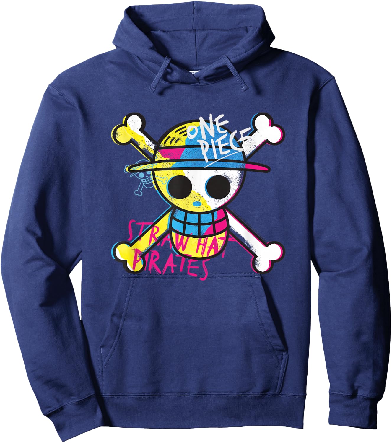 One Piece Straw Hat Pirates Logo Color Monkey D Luffy , Blue, S Hoodie - Hoodie | Navy