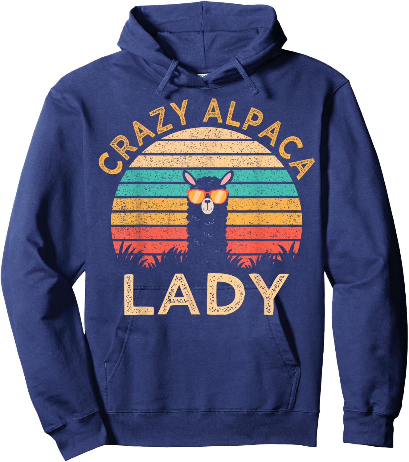 Crazy Alpaca Lady Funny Alpaca Wearing Sunglasses Farmer Hoodie - Hoodie | Navy