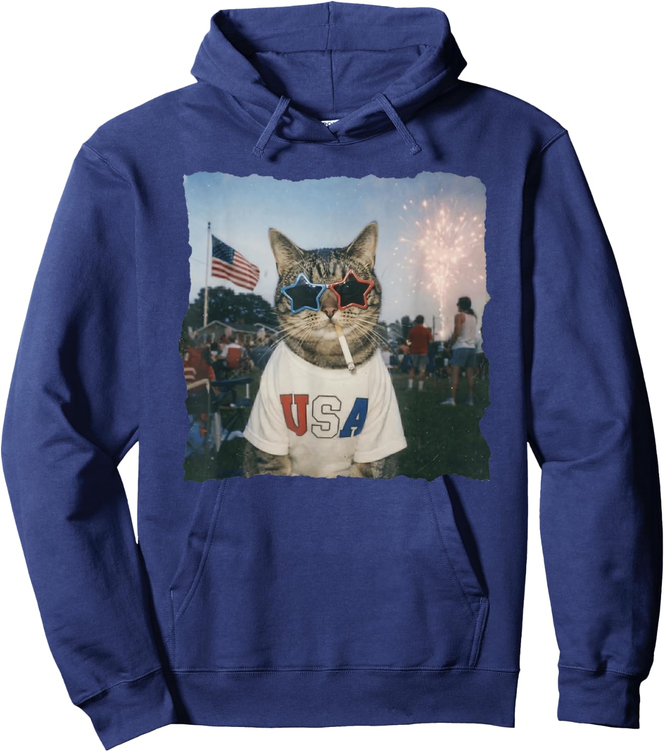 Patriotic Cat Wears USA 4th of July Hoodie - Hoodie | Navy