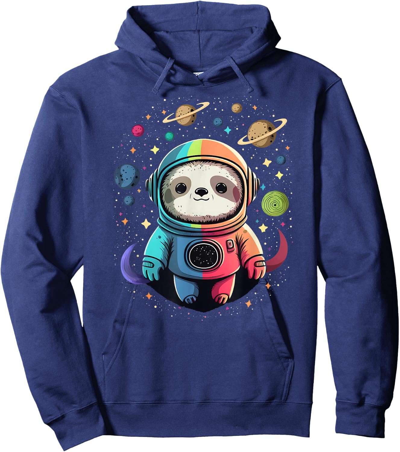 Cute Kawaii Sloth Astronaut in Outer Space Cosmic Colors Hoodie - Hoodie | Navy