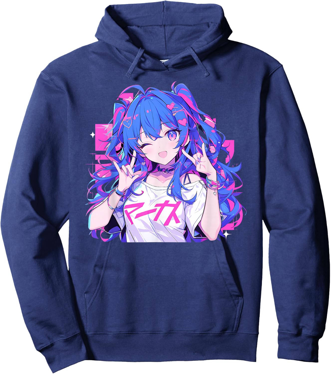 Anime Waifu Cute Manga Cat Girl Cute Retro Japanese , Black, S Hoodie - Hoodie | Navy