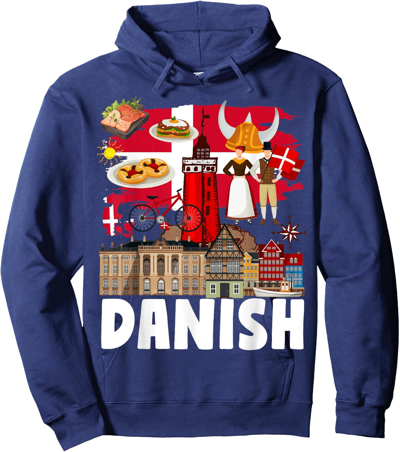Danish Flag Outfit Idea For Kids Denmark Flag & Danish Food Hoodie - Hoodie | Navy