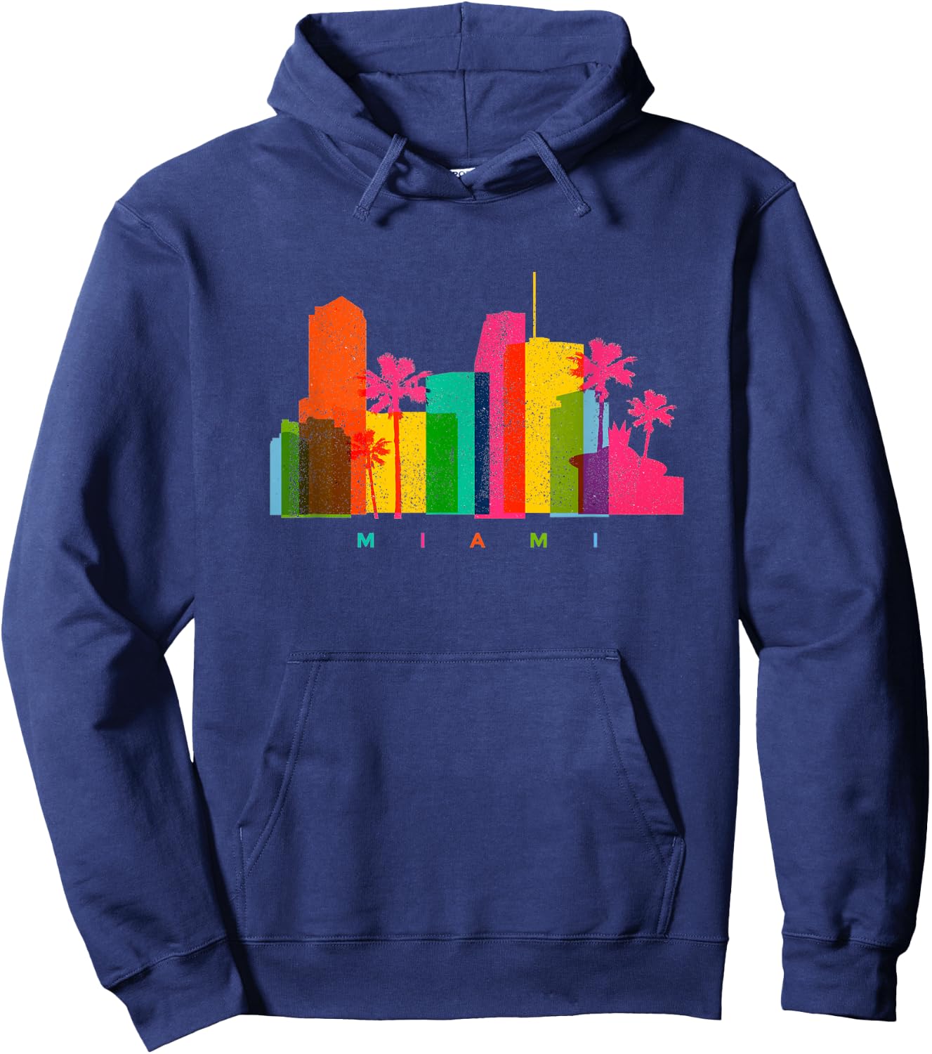 Miami Skyline Retro Colourful Florida Palm Trees Beach Gift Hoodie - Hoodie | Navy