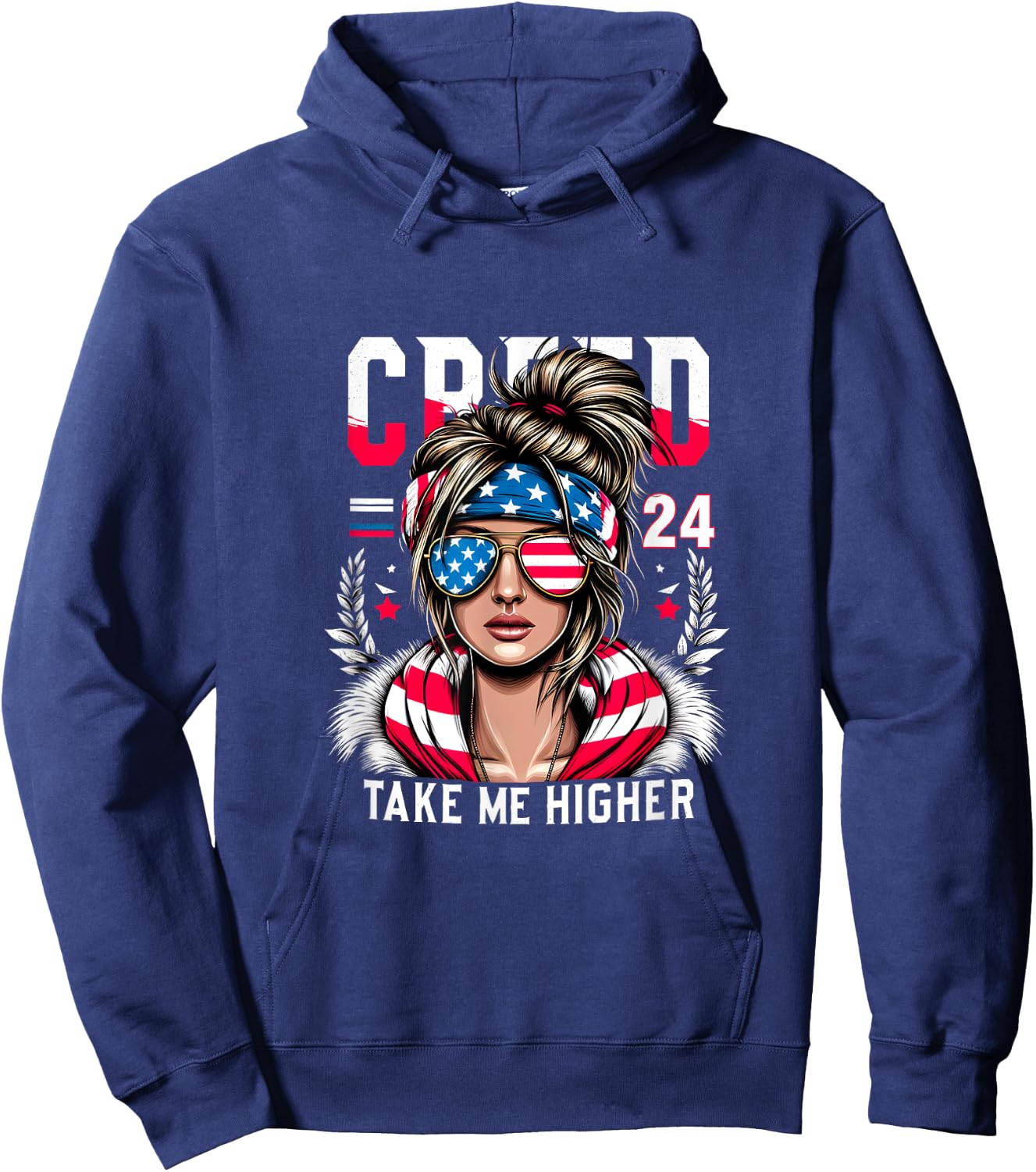Creed '24 Take Me Higher Kamala Harris Election Messy Bun Hoodie - Hoodie | Navy