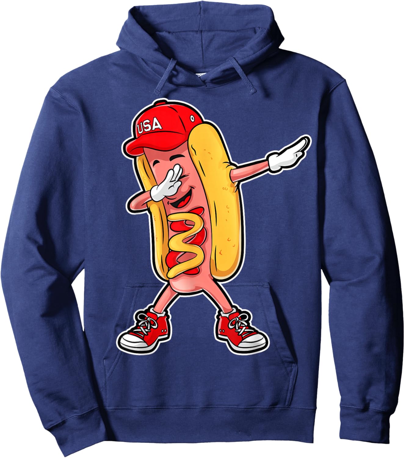 Dabbing Hot Dog T Shirt 4th of July Hotdog Merica USA Kids Hoodie - Hoodie | Navy