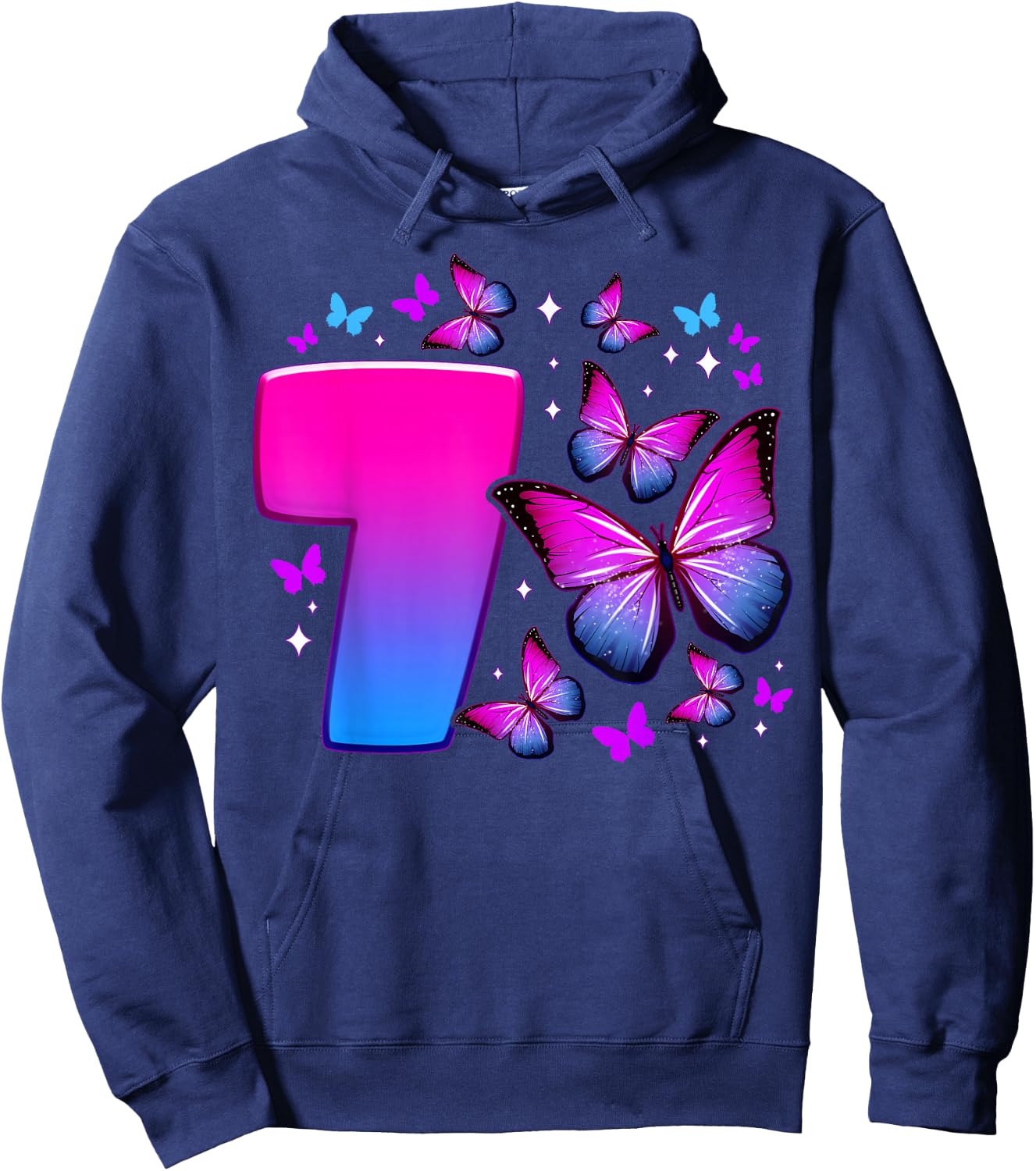 Birthday Girl 7 Years Old Butterfly Number 7 , black Hoodie - Hoodie | Navy