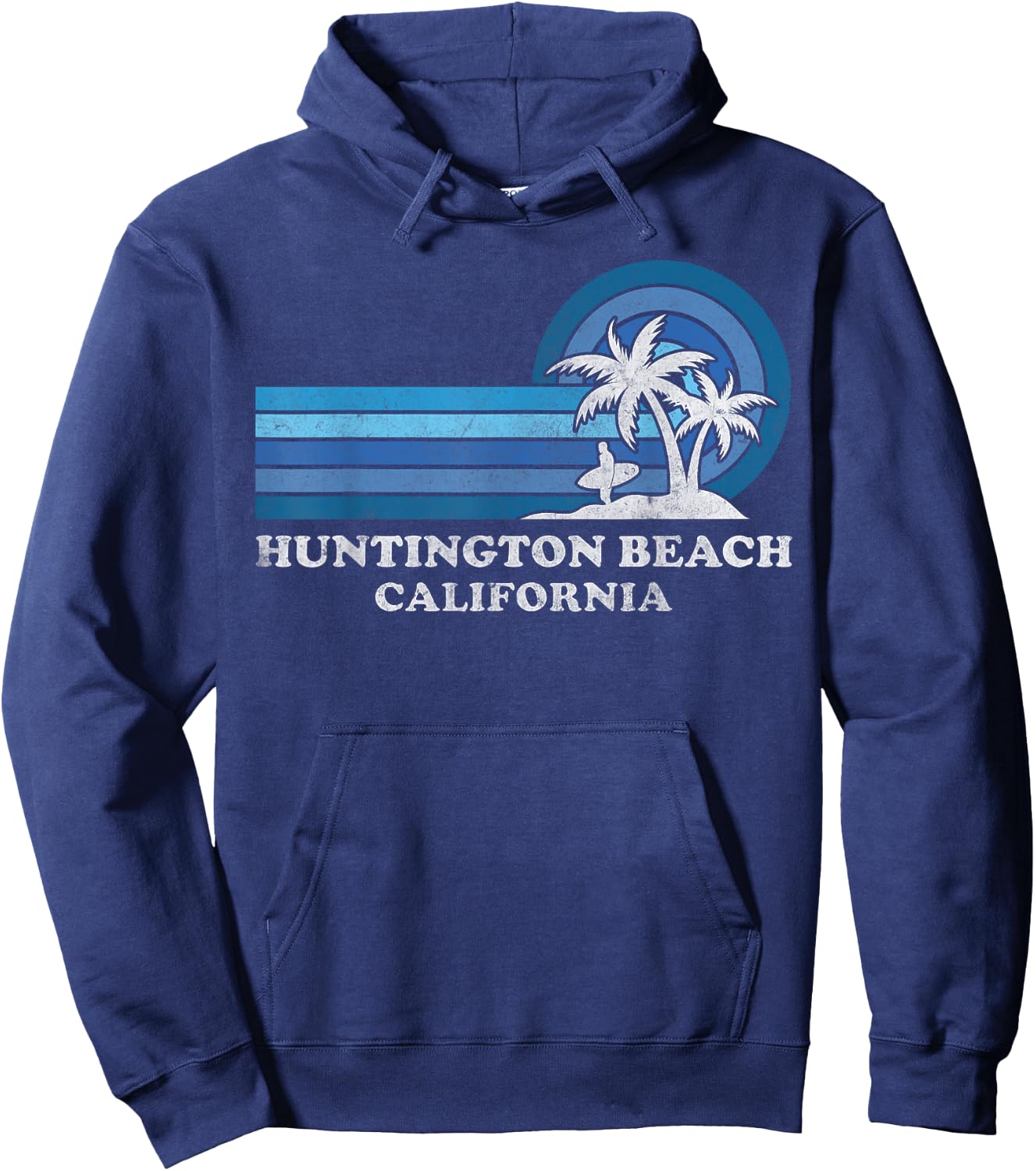 Huntington Beach California Family Summer Vacation Vintage Hoodie - Hoodie | Navy
