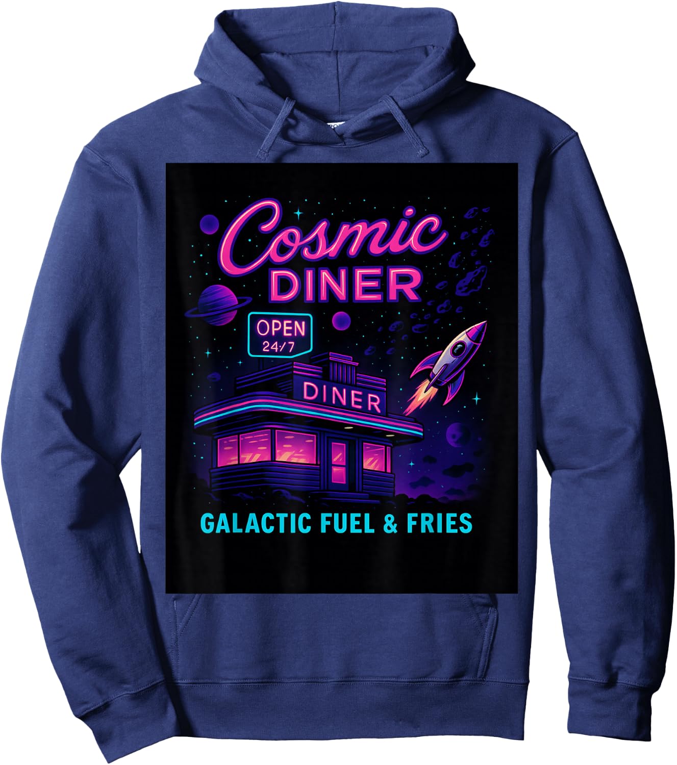 Cosmic Diner Retro Space Diner Galactic Fuel Fries Rocket Hoodie - Hoodie | Navy