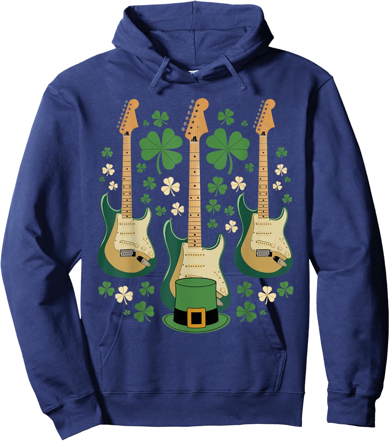 Musician St. Patrick's Day Shamrock Guitar Leprechaun Hat Hoodie - Hoodie | Navy