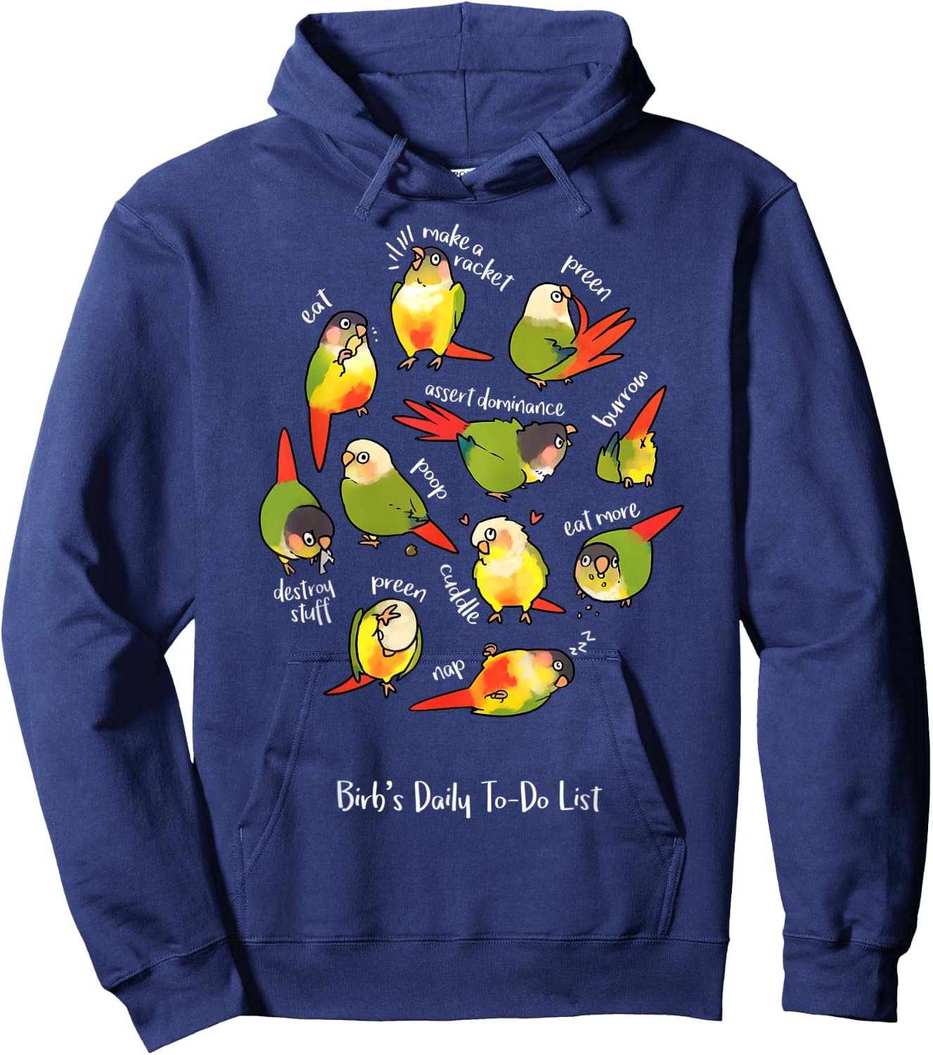 Green Cheek Conure's Daily To-Do List Hoodie - Hoodie | Navy
