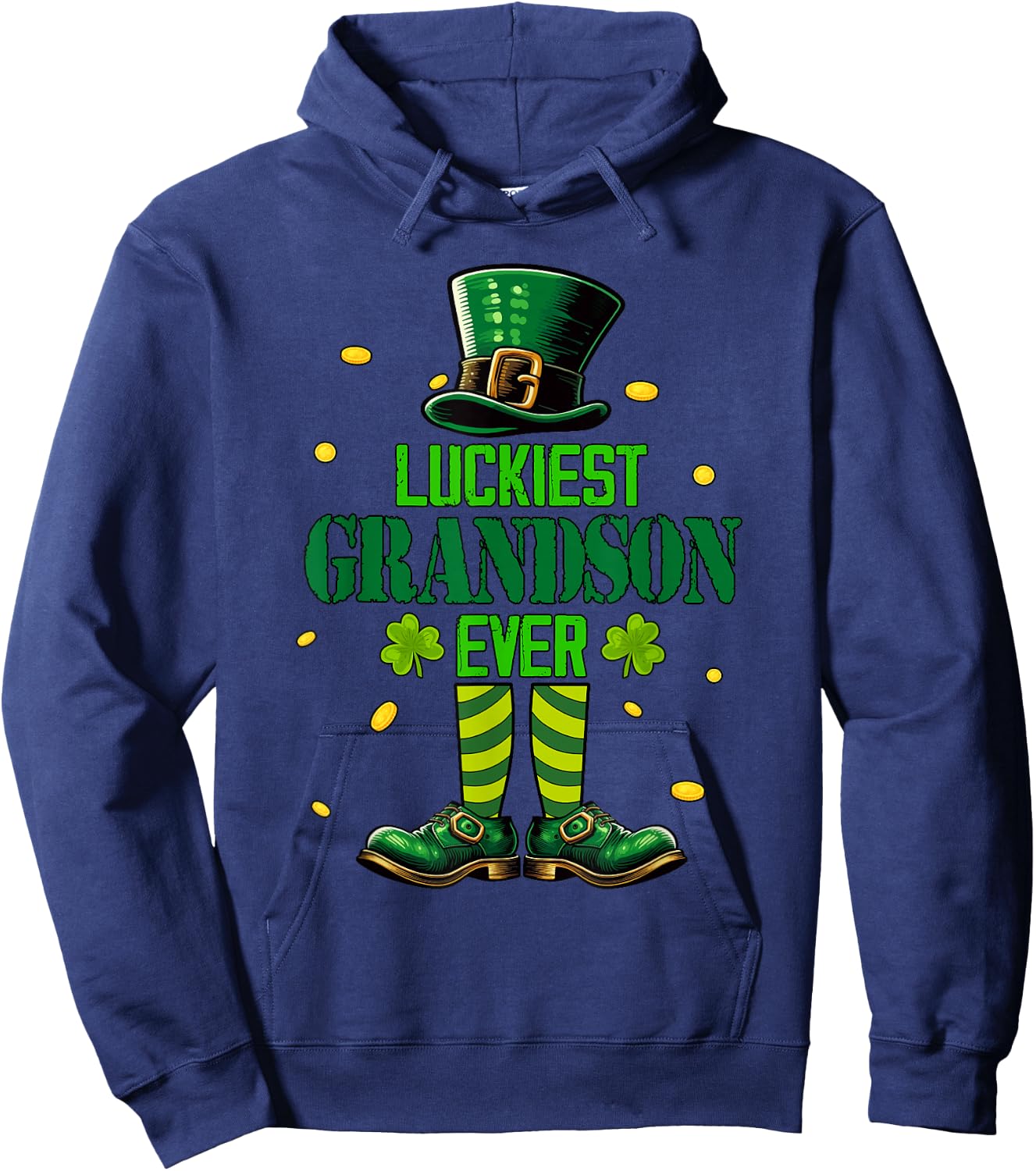 Luckiest Grandson Ever St. Patricks Day Shamrocks Family Hoodie - Hoodie | Navy