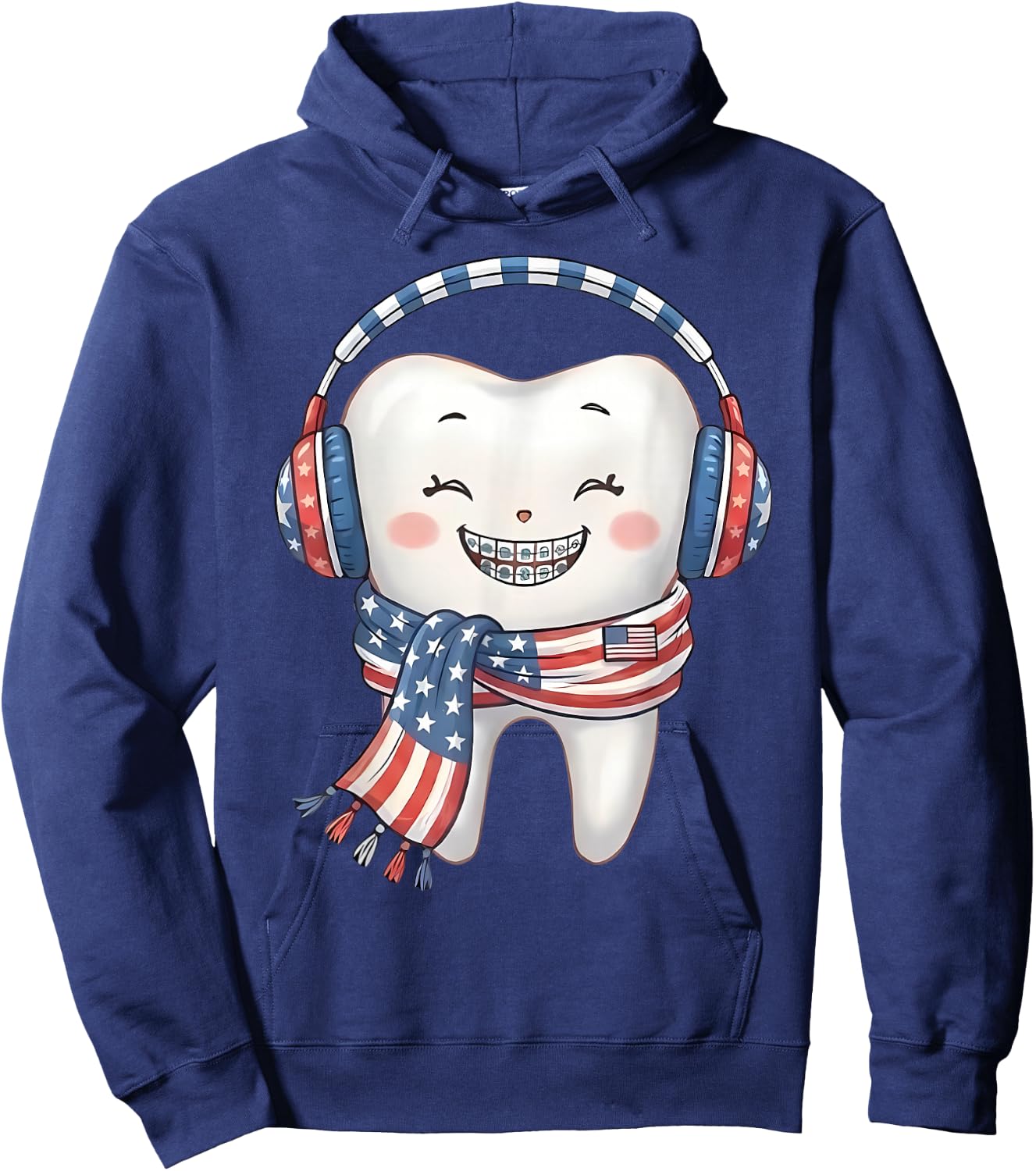Patriotic USA Flag Molar Tooth 4th July Braces Orthodontist Hoodie - Hoodie | Navy