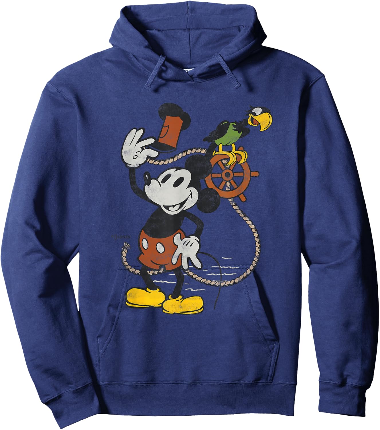 Disney 100 Mickey Mouse Steamboat Willie and Parrot D100 Hoodie - Hoodie | Navy