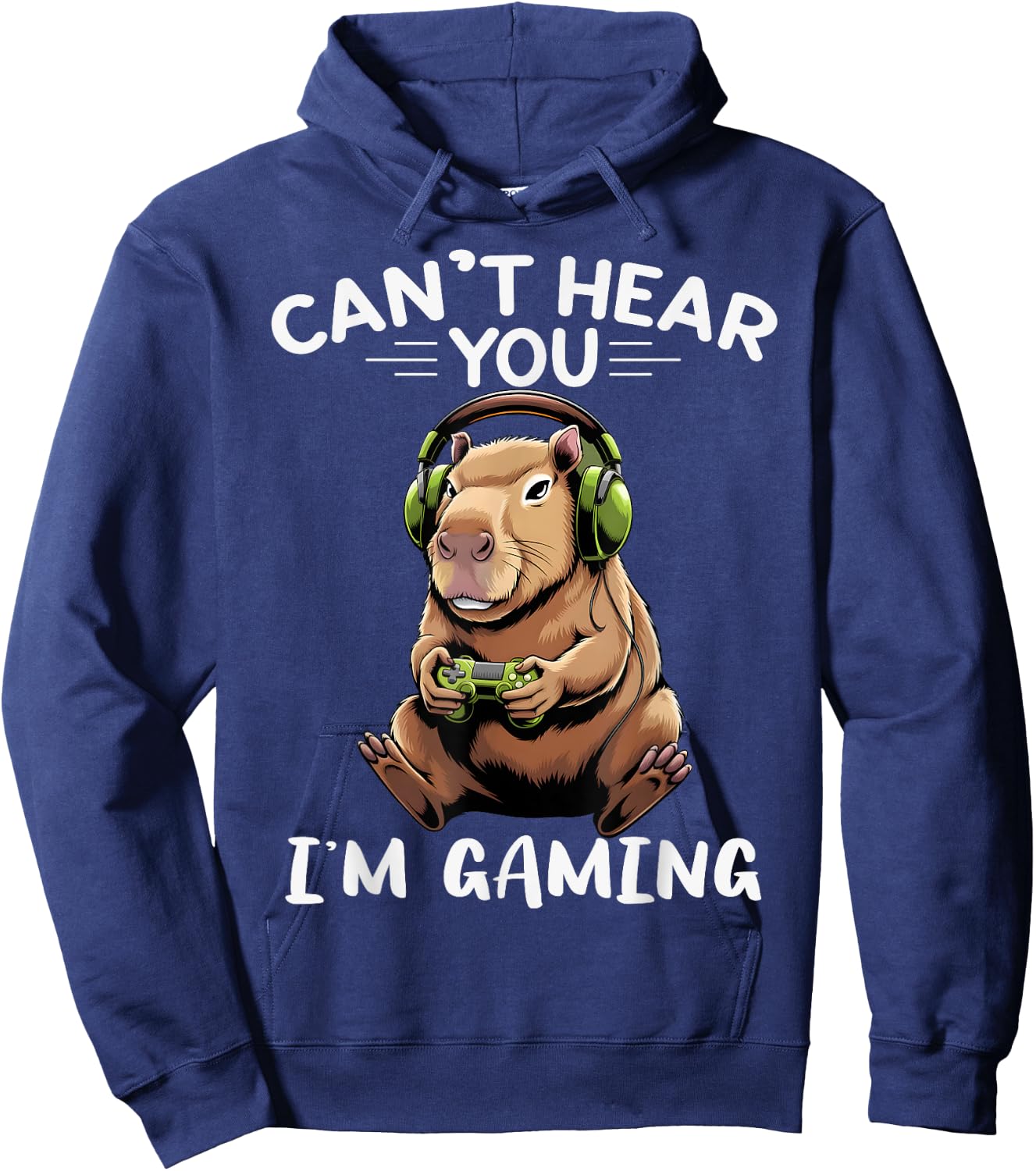 Can't Hear You I'm Gaming Boys Funny Graphic Capybara Gamer Hoodie - Hoodie | Navy