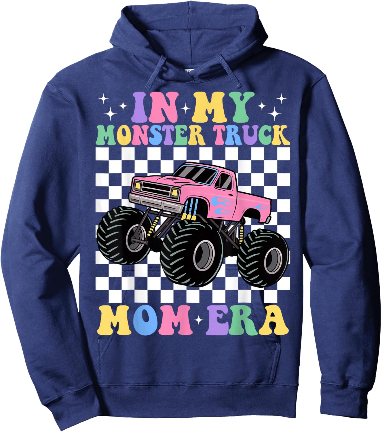 Groovy In My Monster Truck Mom Era Monster Truck Mama Hoodie - Hoodie | Navy