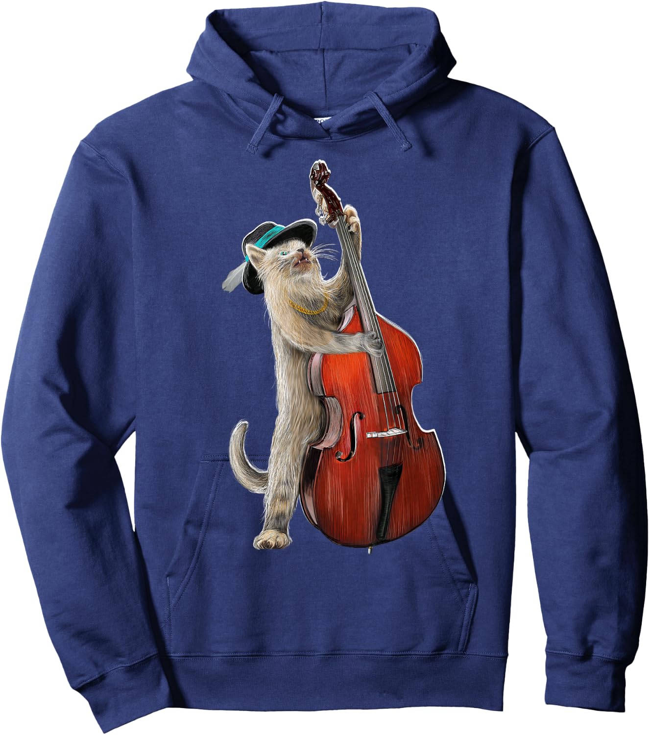 Bass Kitten Upright Double Guitarist Guitar Kitty Music Cat Hoodie - Hoodie | Navy