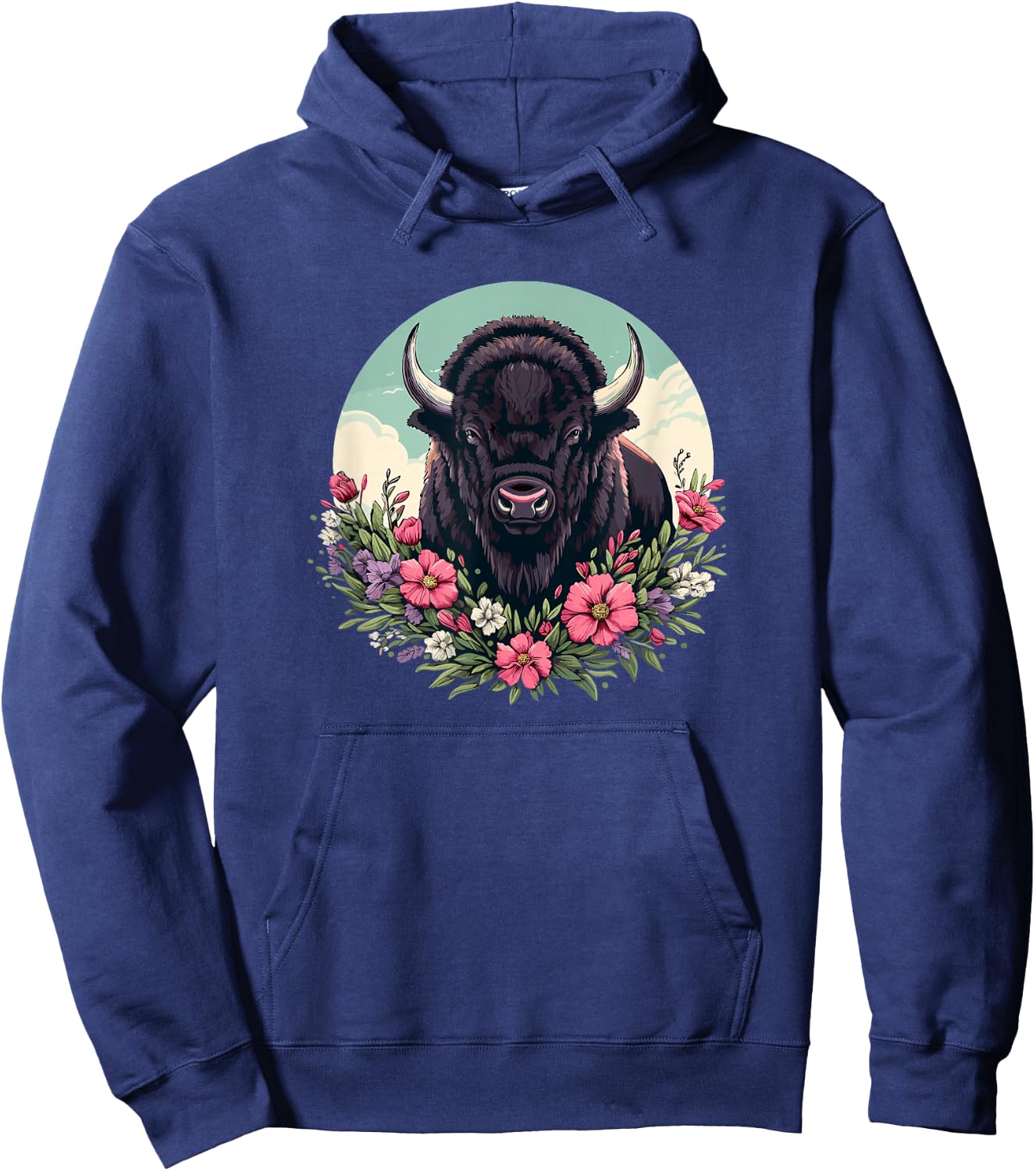 Girls Old West Retro Vintage Floral Buffalo Lover Hoodie - Hoodie | Navy