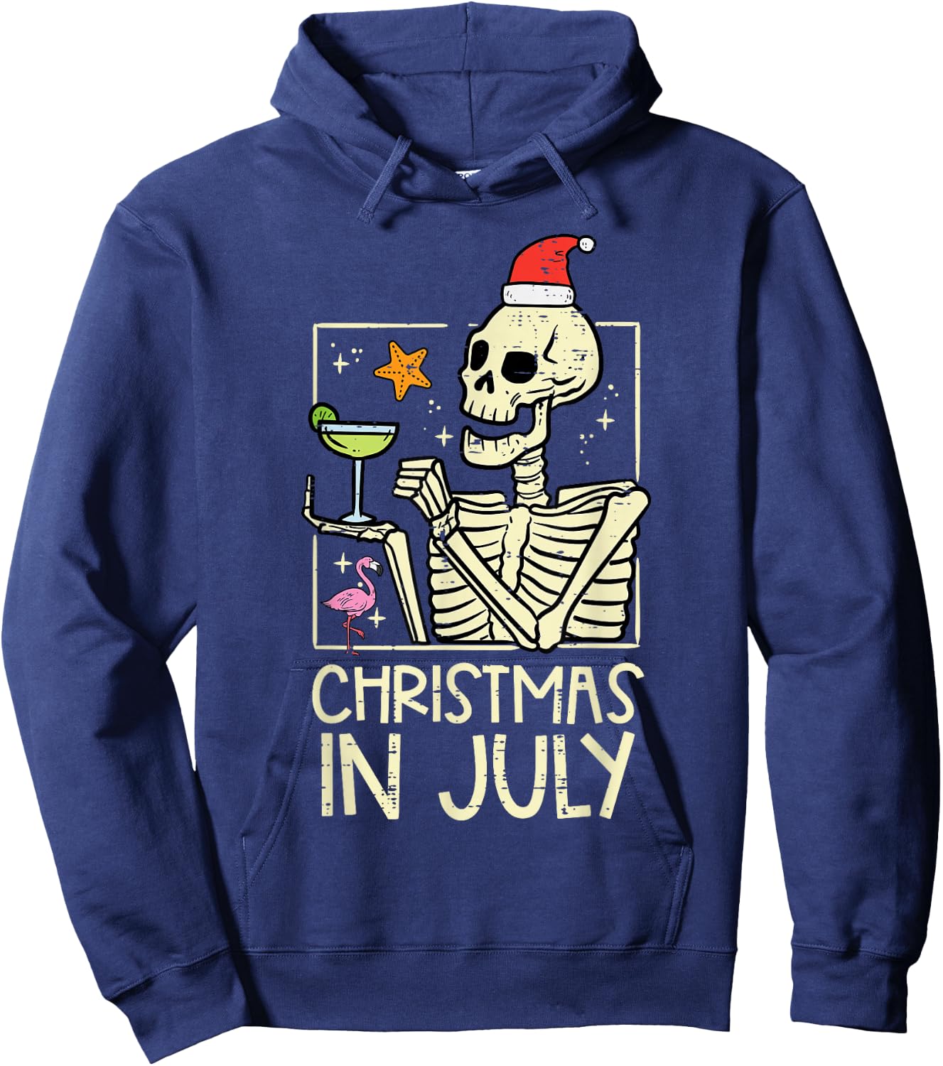 Christmas July Skeleton Flamingo Funny Summer Xmas Women Men Hoodie - Hoodie | Navy