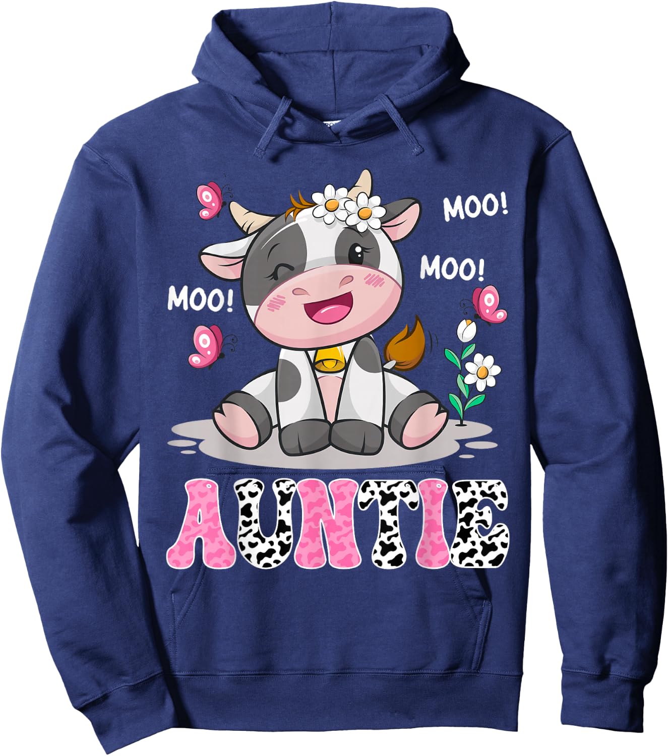 Auntie Cute Cow Moo Moo Farmer Birthday Family Matching Hoodie - Hoodie | Navy