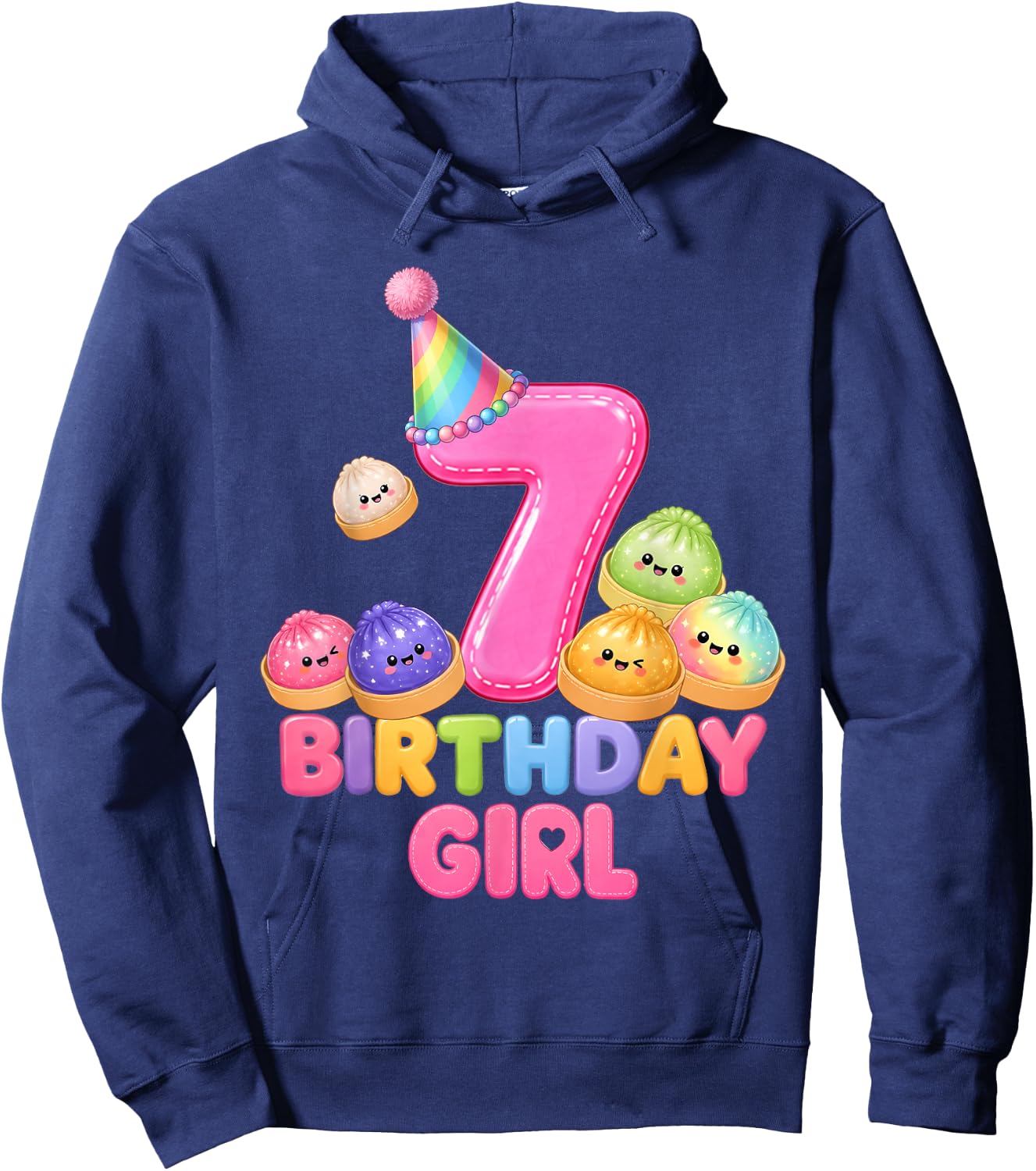 Kawaii Squishy Dumpling Lover Girls 7th Birthday 7 Years Old Hoodie - Hoodie | Navy