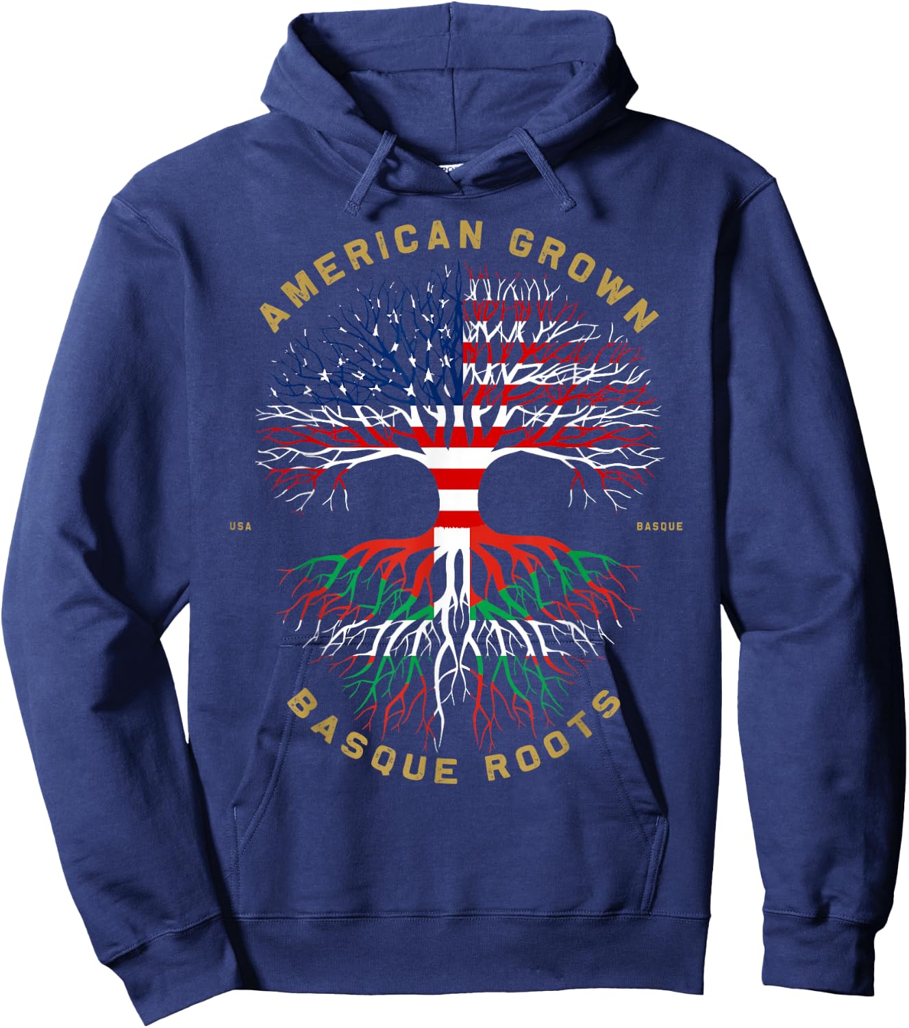 American Grown With Basque Roots Tree USA Flag Unique Gifts Hoodie - Hoodie | Navy