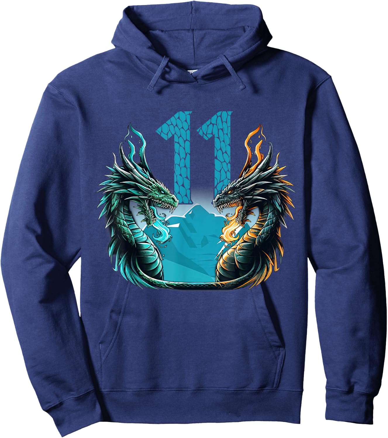 Boy Girl 11 Year Old Birthday Dragon Shirt 11th Birthday Hoodie - Hoodie | Navy