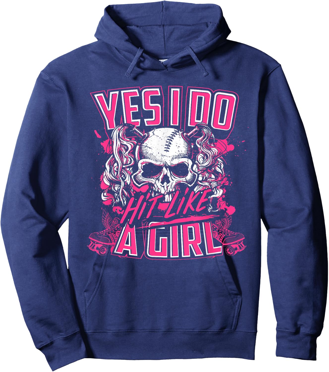 Yes I Do Hit Like A Girl Roller Derby Girl Skull Hoodie - Hoodie | Navy
