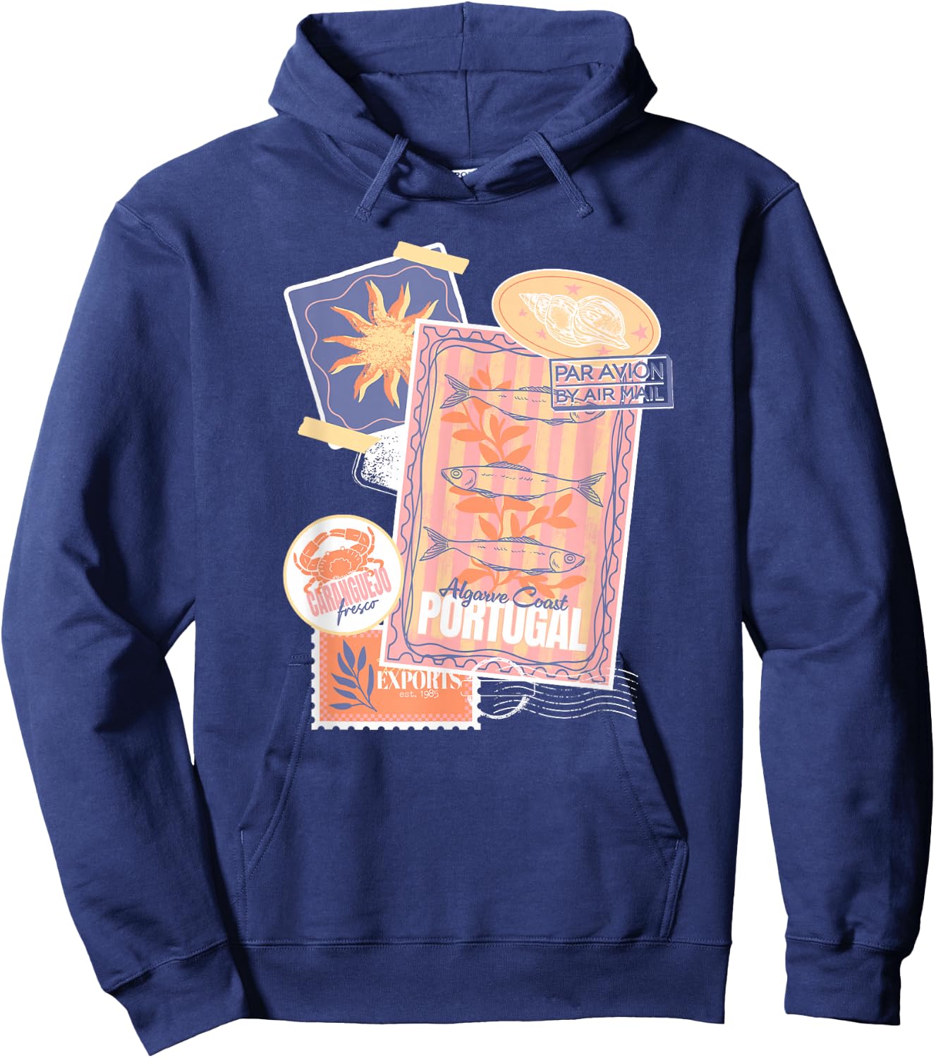 Vintage Postcard and Stamp Aesthetic Collage Travel Vacation Hoodie - Hoodie | Navy