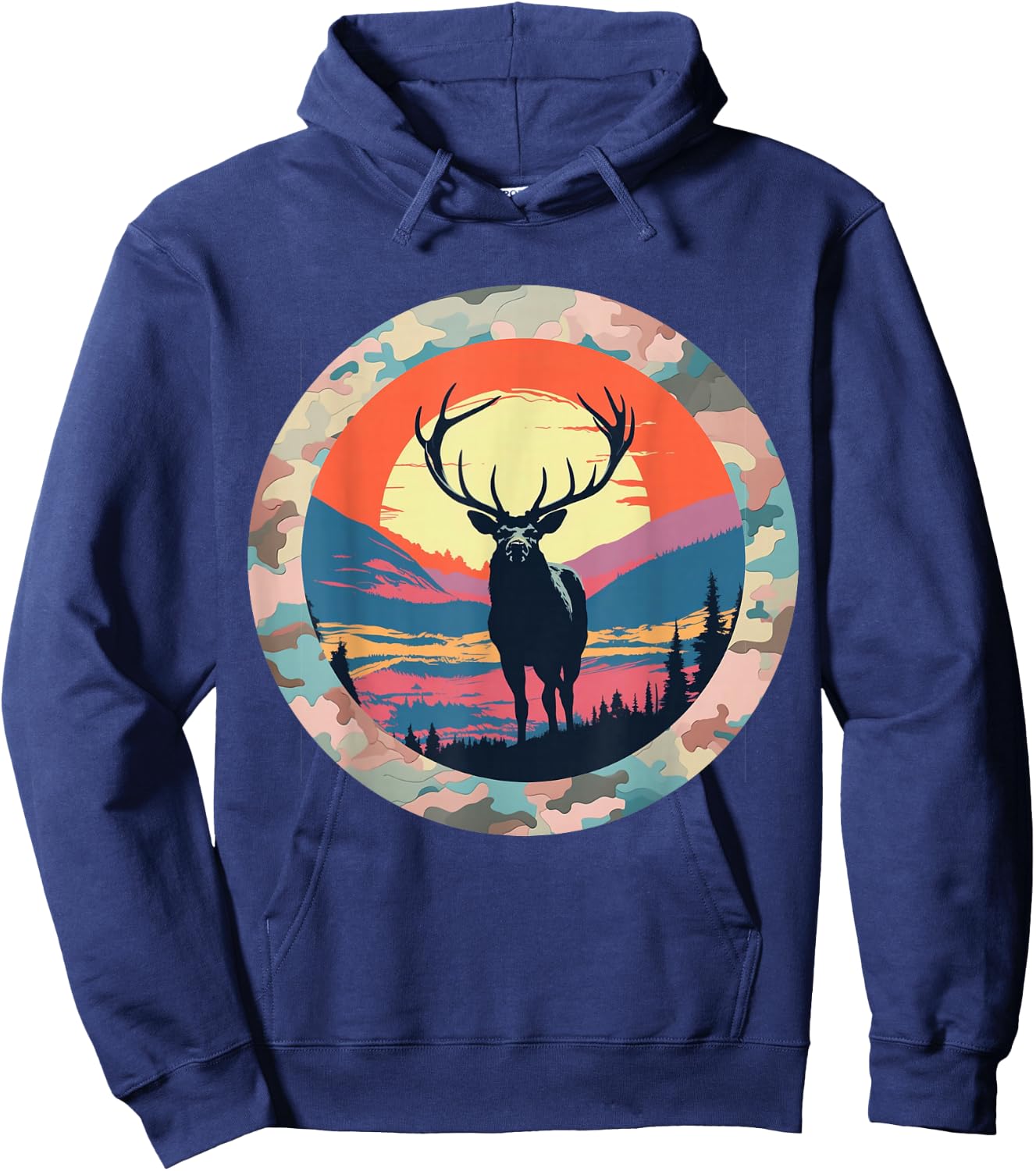 Elk Silhouette Under Full Moon – Nature at Night Wildlife Hoodie - Hoodie | Navy