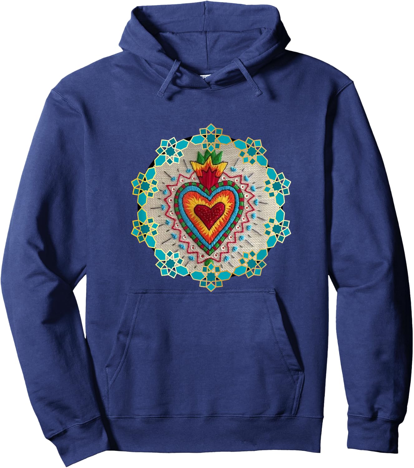Retro Sacred Heart Mexican Folk Art Tops Sagrado Corazón MX Hoodie - Hoodie | Navy