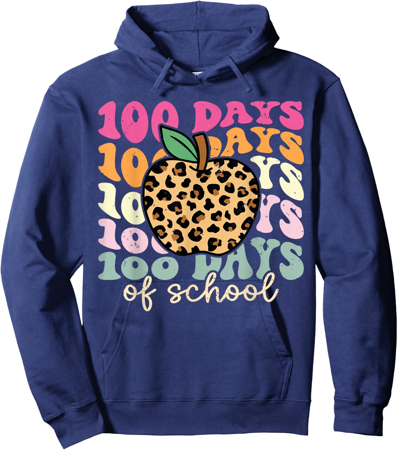 Retro 100 Days of School Leopard Teacher 100th Day of School Hoodie - Hoodie | Navy