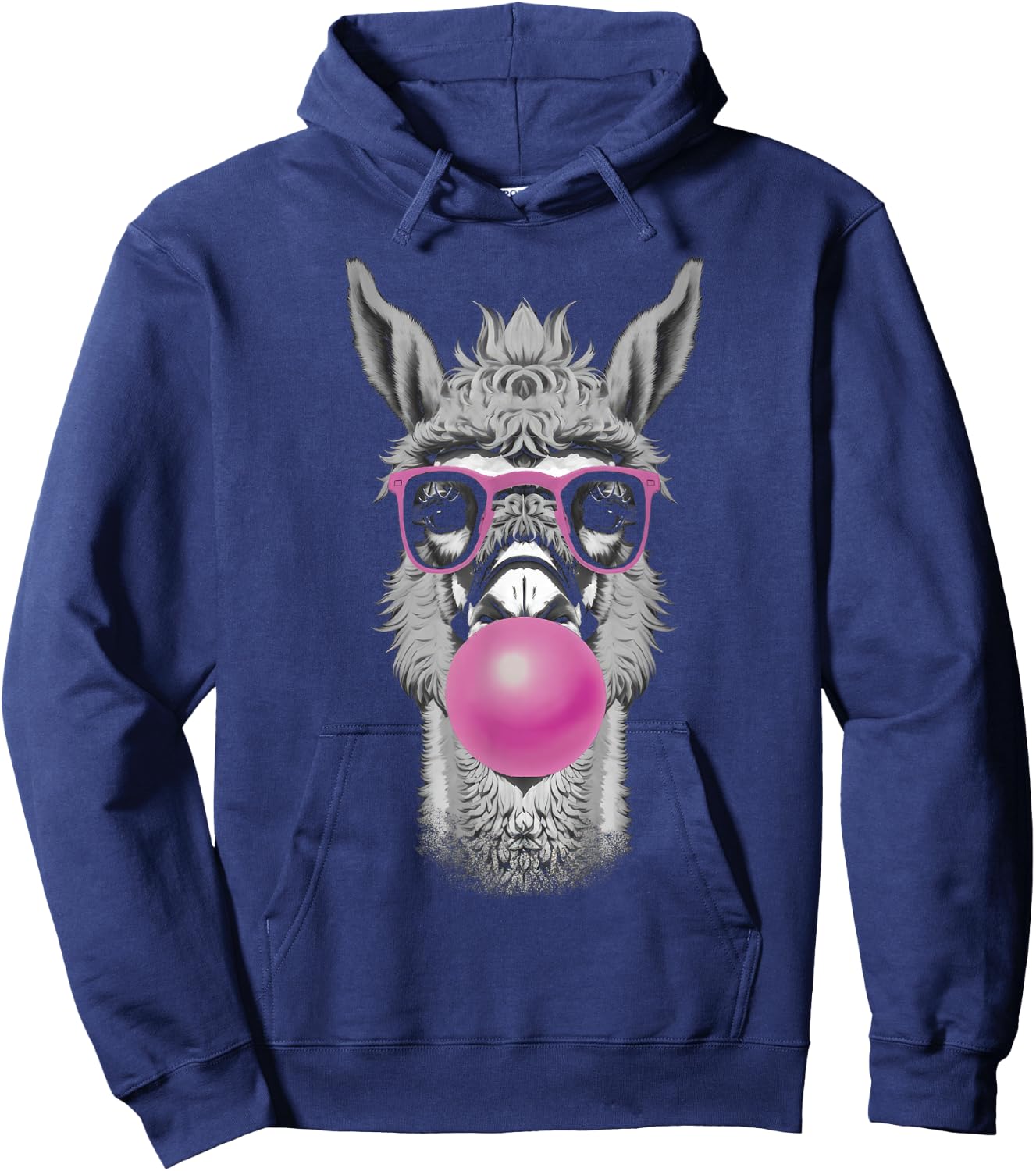 Llama Alpaca Bubble Gum Wearing Glasses Hoodie - Hoodie | Navy