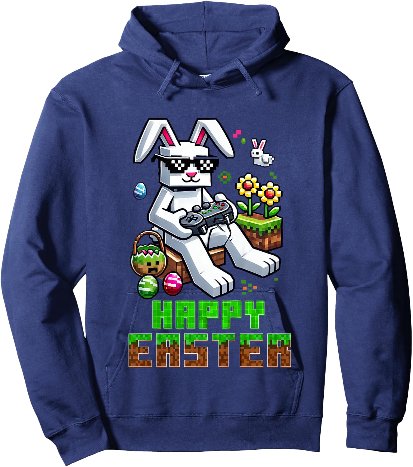 Kids Boys Happy Easter Day Bunny Egg Video Game Kids Hoodie - Hoodie | Navy