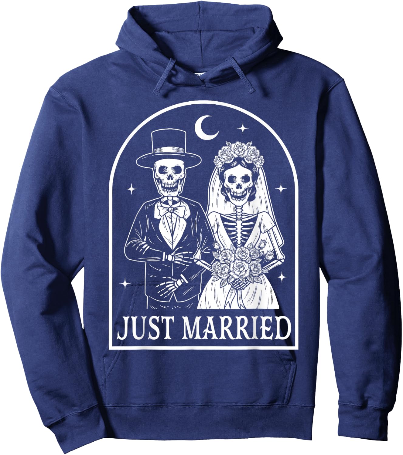 Just Married Skeleton Couples Groom Bride Gothic Halloween Hoodie - Hoodie | Navy