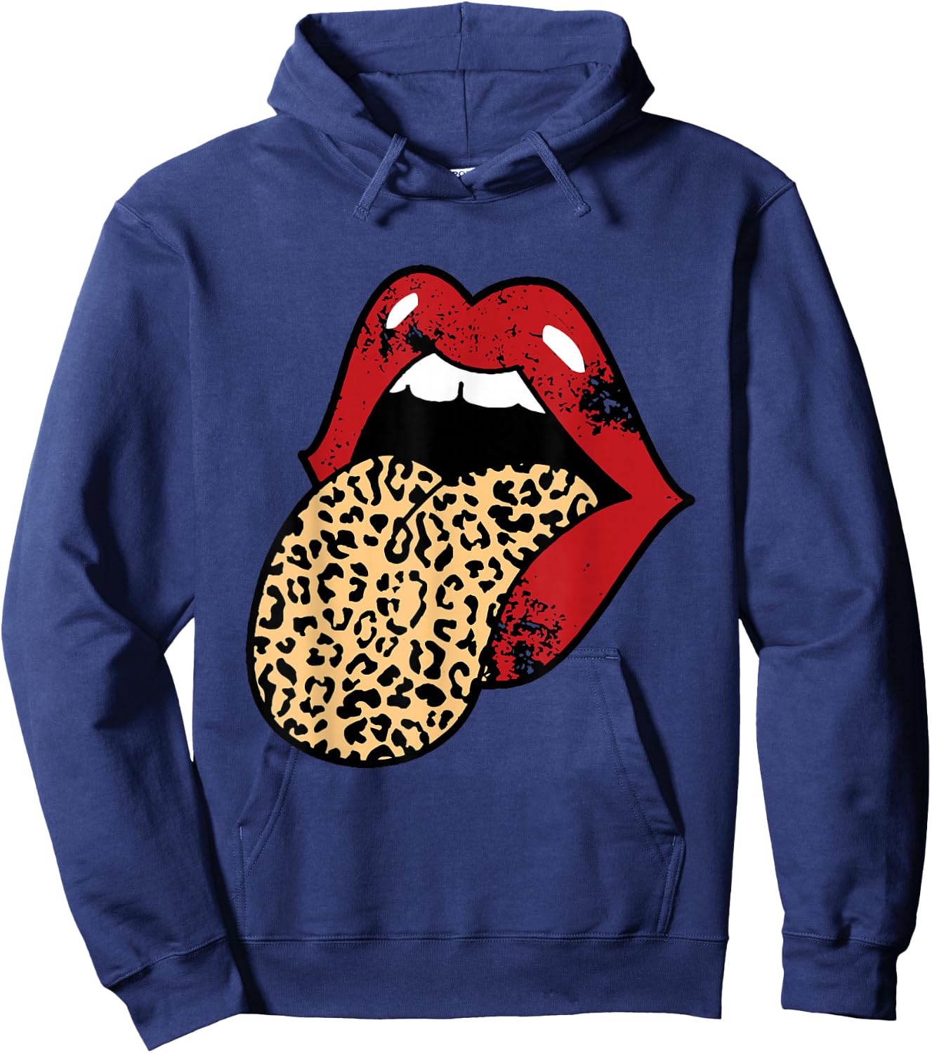 Mouth Teeth Lips With Leopard Tongue Hoodie - Hoodie | Navy