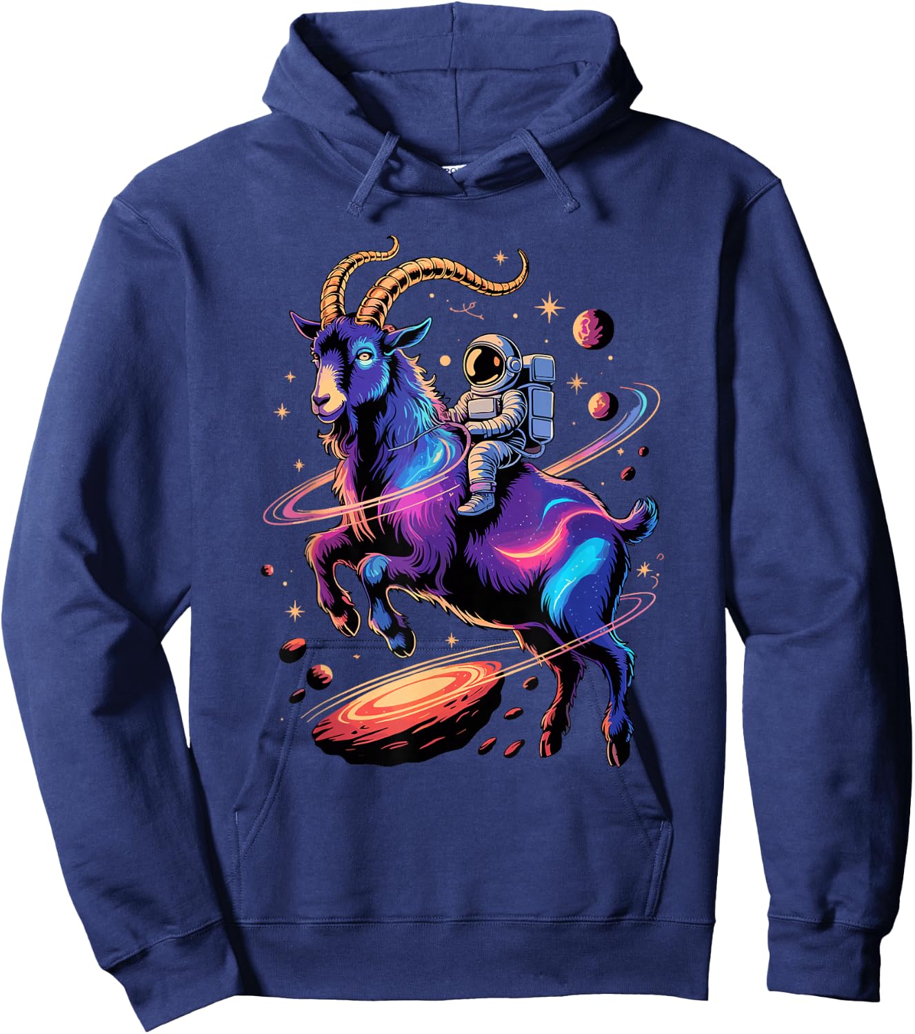 Astronaut Rides Goat Space Stars Comets Galaxy Planets Hoodie - Hoodie | Navy