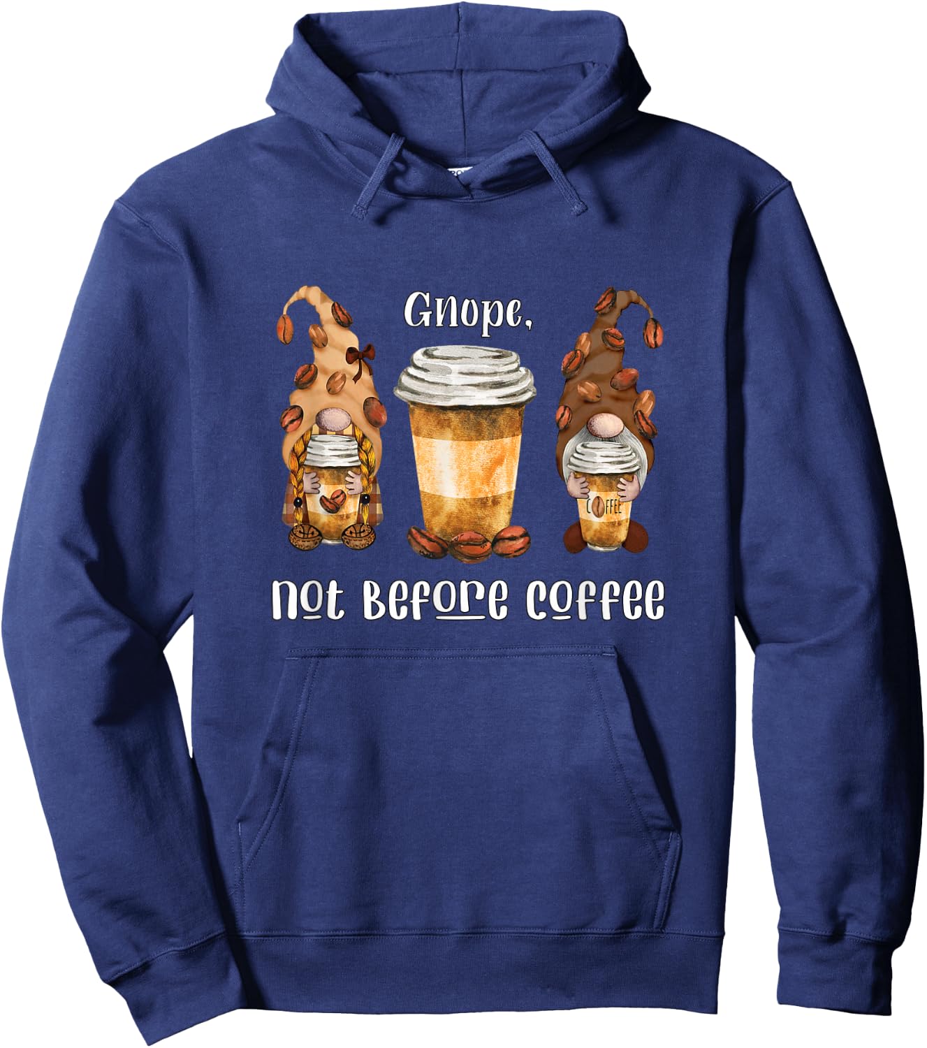 Gnope Not Before Coffee Cute Gnome Graphic Coffee Cup Beans Hoodie - Hoodie | Navy