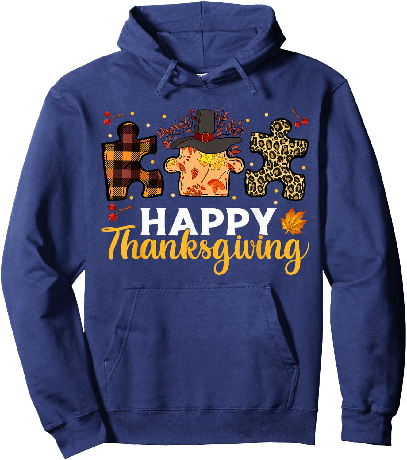 Happy Thanksgiving Puzzle Shirts, Boys Kids Autism Awareness Hoodie - Hoodie | Navy