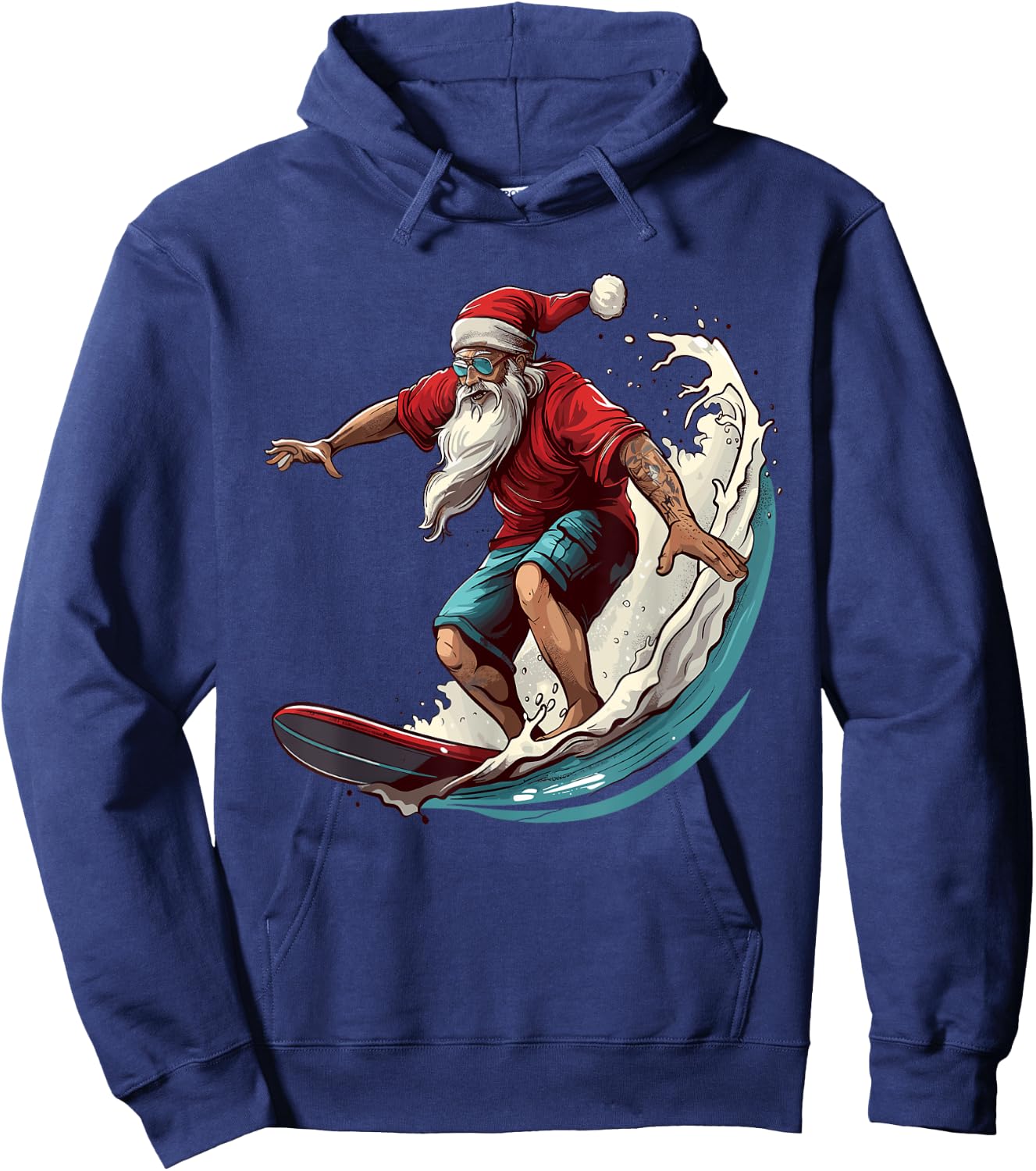 Christmas Surf Santa Claus Surfboarder Surf Lover Christmas Hoodie - Hoodie | Navy