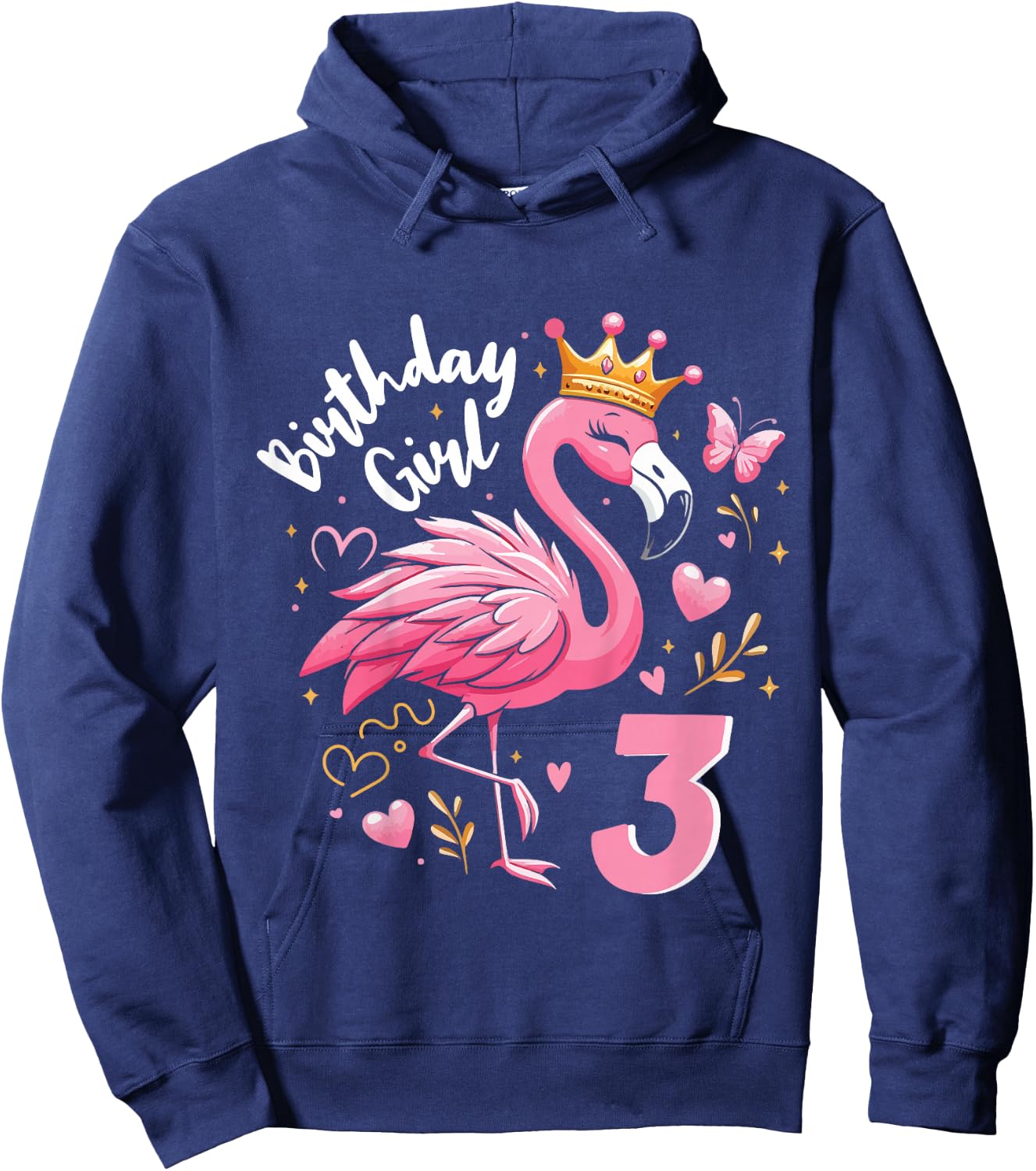 Kids 3rd Birthday Gift Flamingo Fan 3 Year Old Girls 3rd Bday Hoodie - Hoodie | Navy
