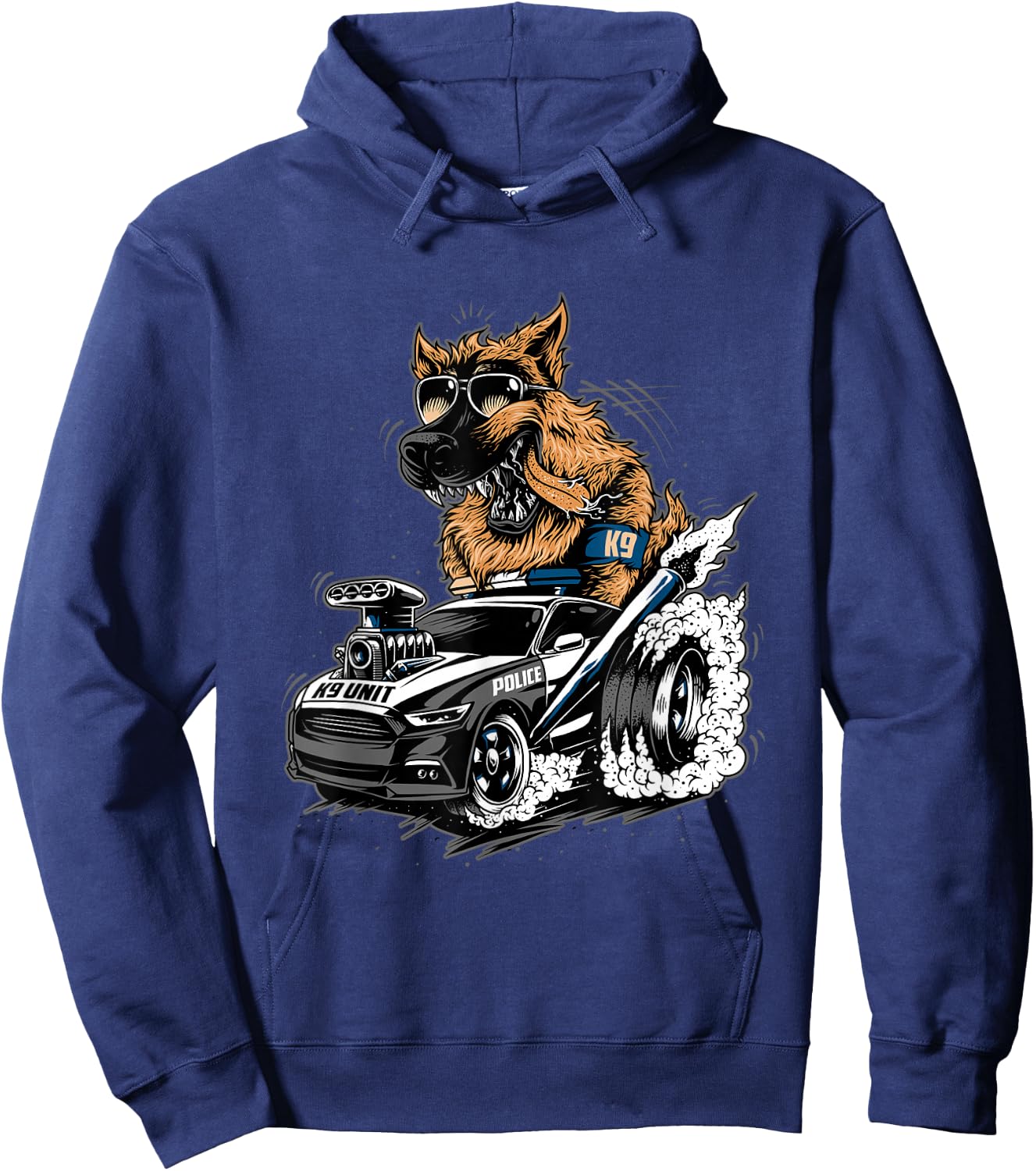 German Shepherd K9 with Hot Rod Hoodie - Hoodie | Navy