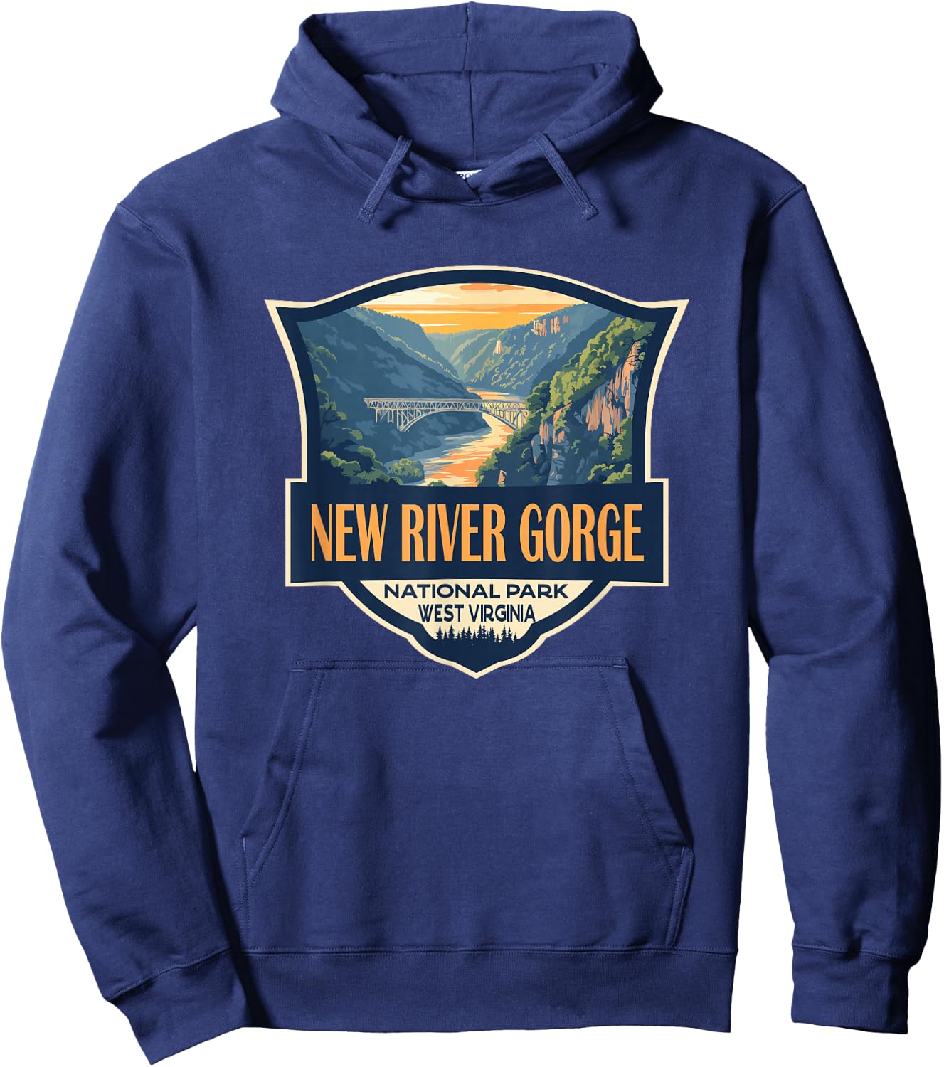 New River Gorge National Park Illustration Retro Badge Hoodie - Hoodie | Navy