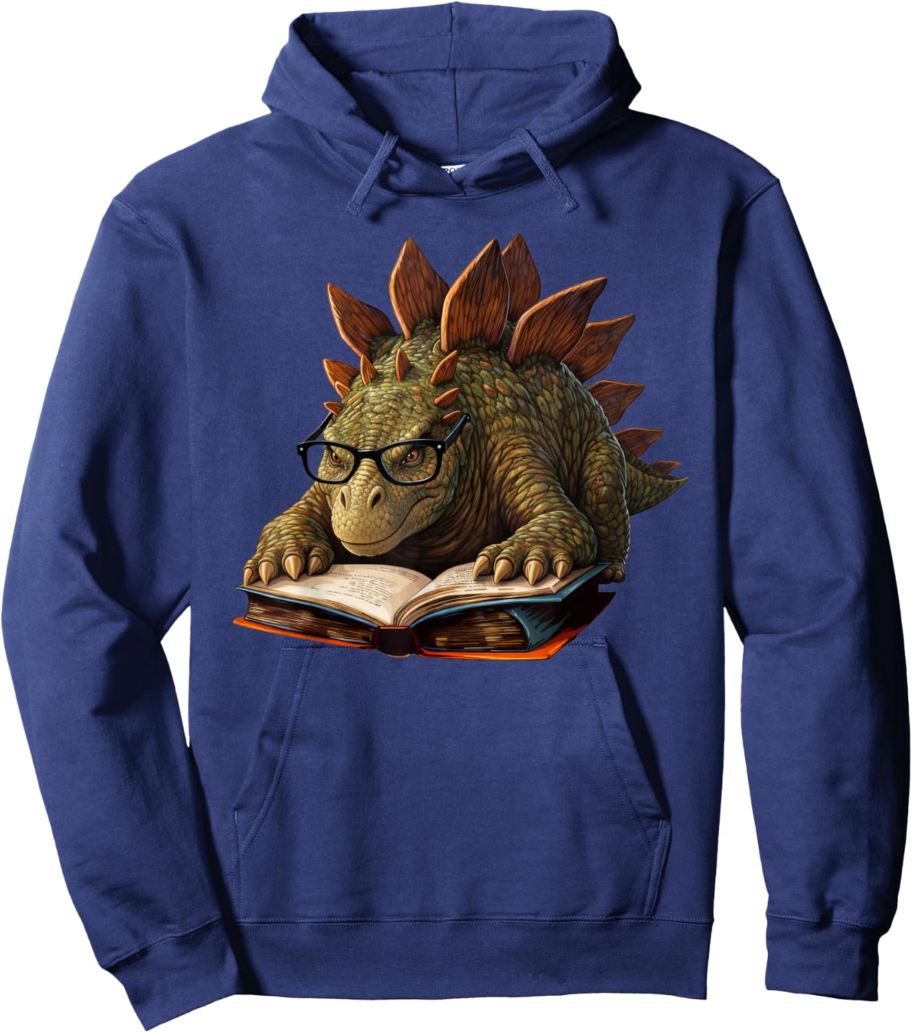Stegosaurus Dinosaur Reading Book Nerd Hoodie - Hoodie | Navy