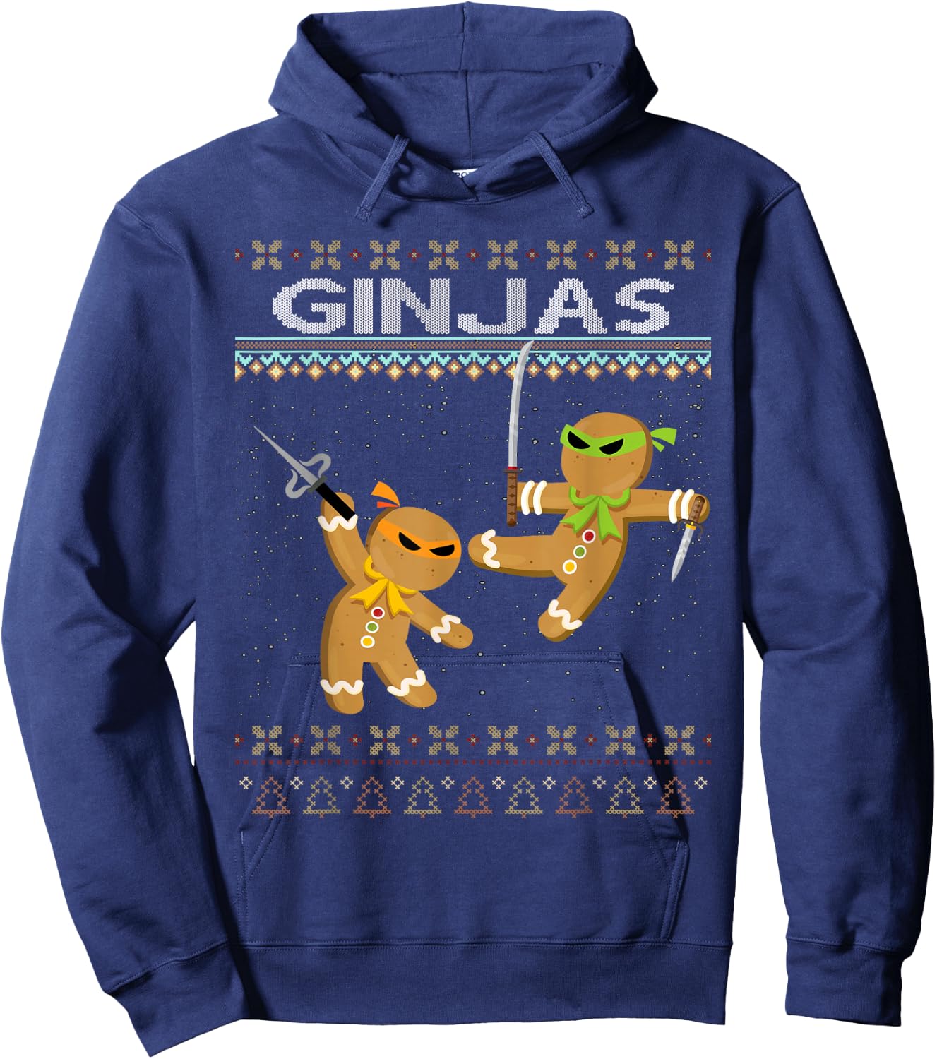 Ginjas Gingerbread Ninjas Funny Ugly Christmas Hoodie - Hoodie | Navy