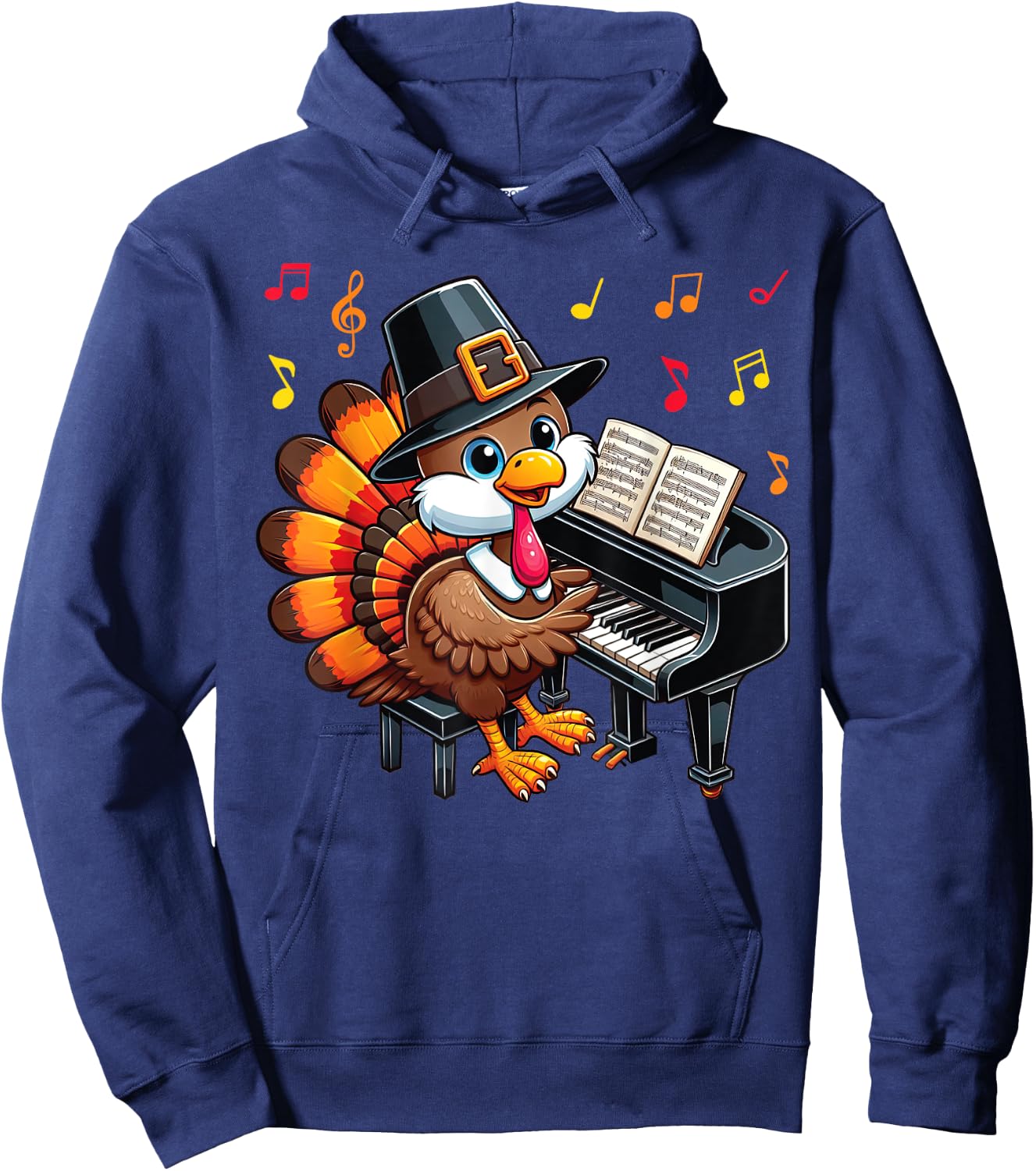 Funny Thanksgiving Turkey Playing Piano Music Lover Hoodie - Hoodie | Navy