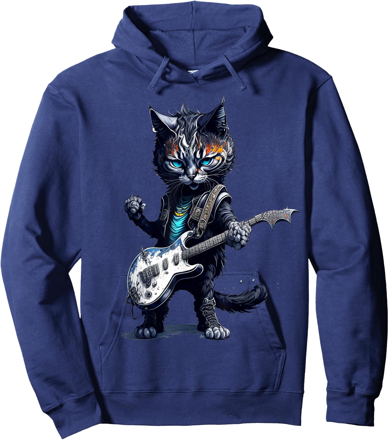 Funny Rock Cat Playing Guitar Rock Kitty Guitar Cat Hoodie - Hoodie | Navy